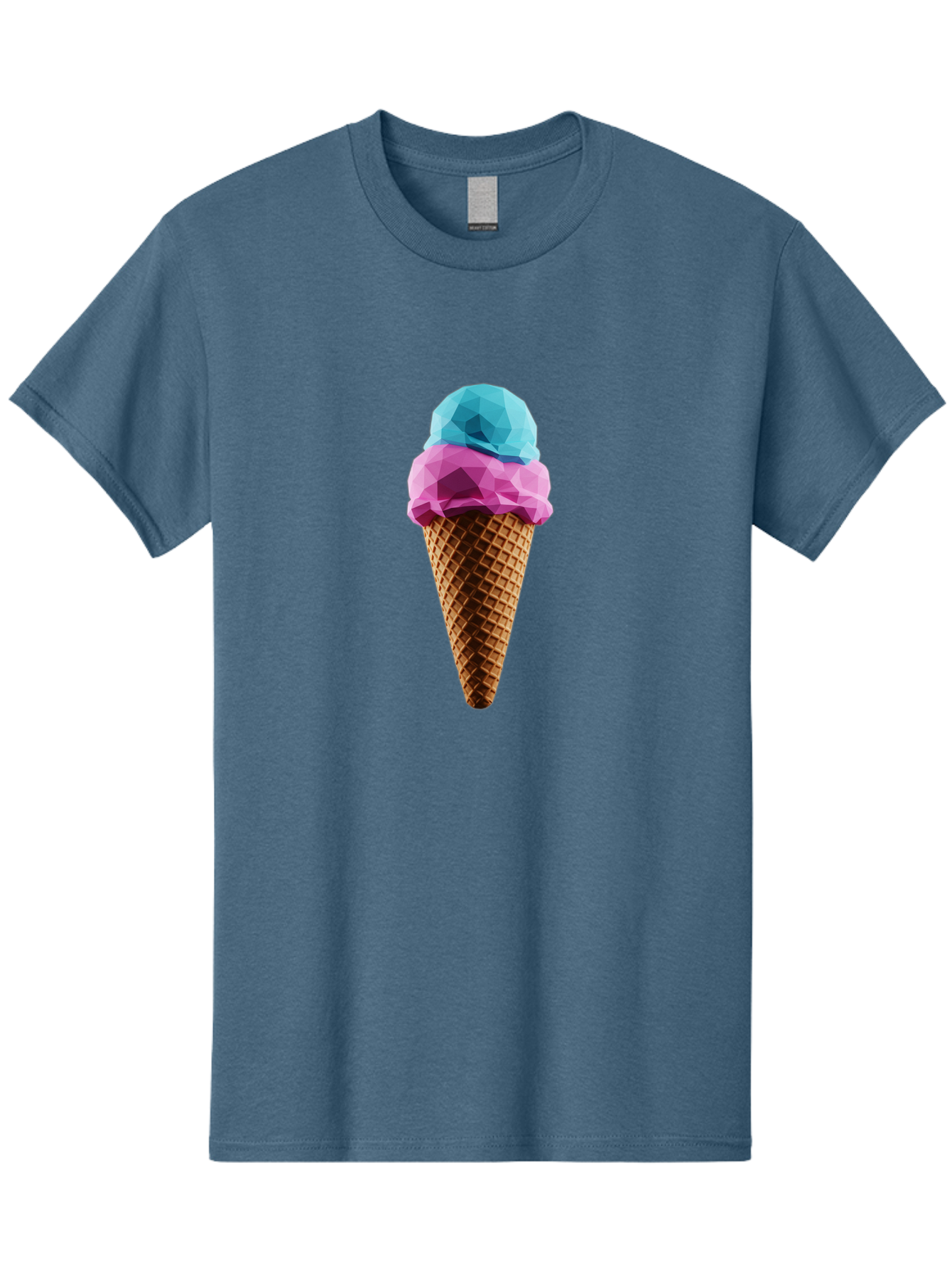 Ice-Cream-Cone-1 Men'S Graphic Tee, 100% Cotton, Comfortable Casual Summer Wear, Machine Washable, Ice Cream, Two Scoops, Pink And Blue, Waffle Cone, Low Poly, Geometric Style, Sweet Treat, Summer Dessert, Cool Colors, Art Illustration Baa854