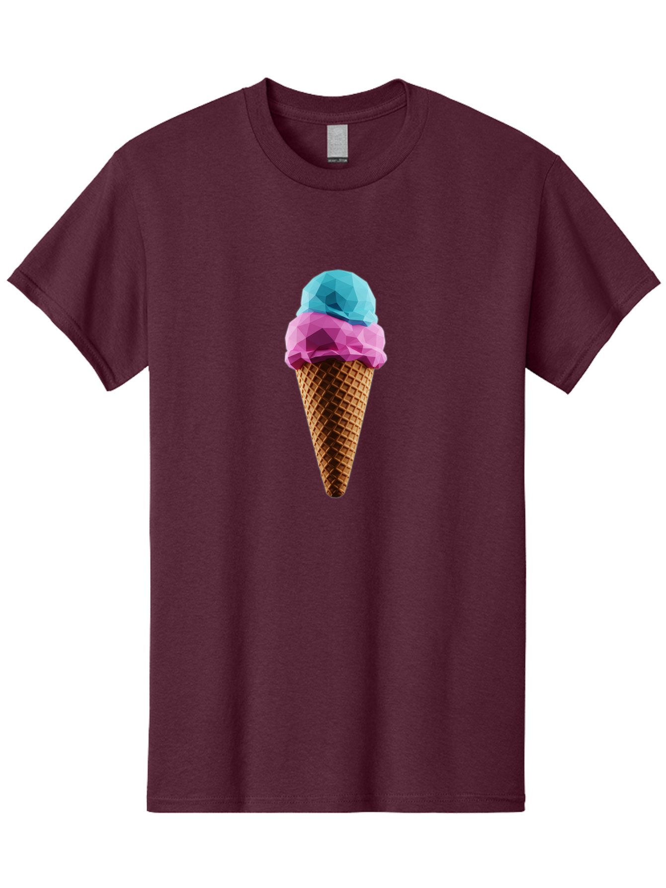 Ice-Cream-Cone-1 Men'S Graphic Tee, 100% Cotton, Comfortable Casual Summer Wear, Machine Washable, Ice Cream, Two Scoops, Pink And Blue, Waffle Cone, Low Poly, Geometric Style, Sweet Treat, Summer Dessert, Cool Colors, Art Illustration Baa854