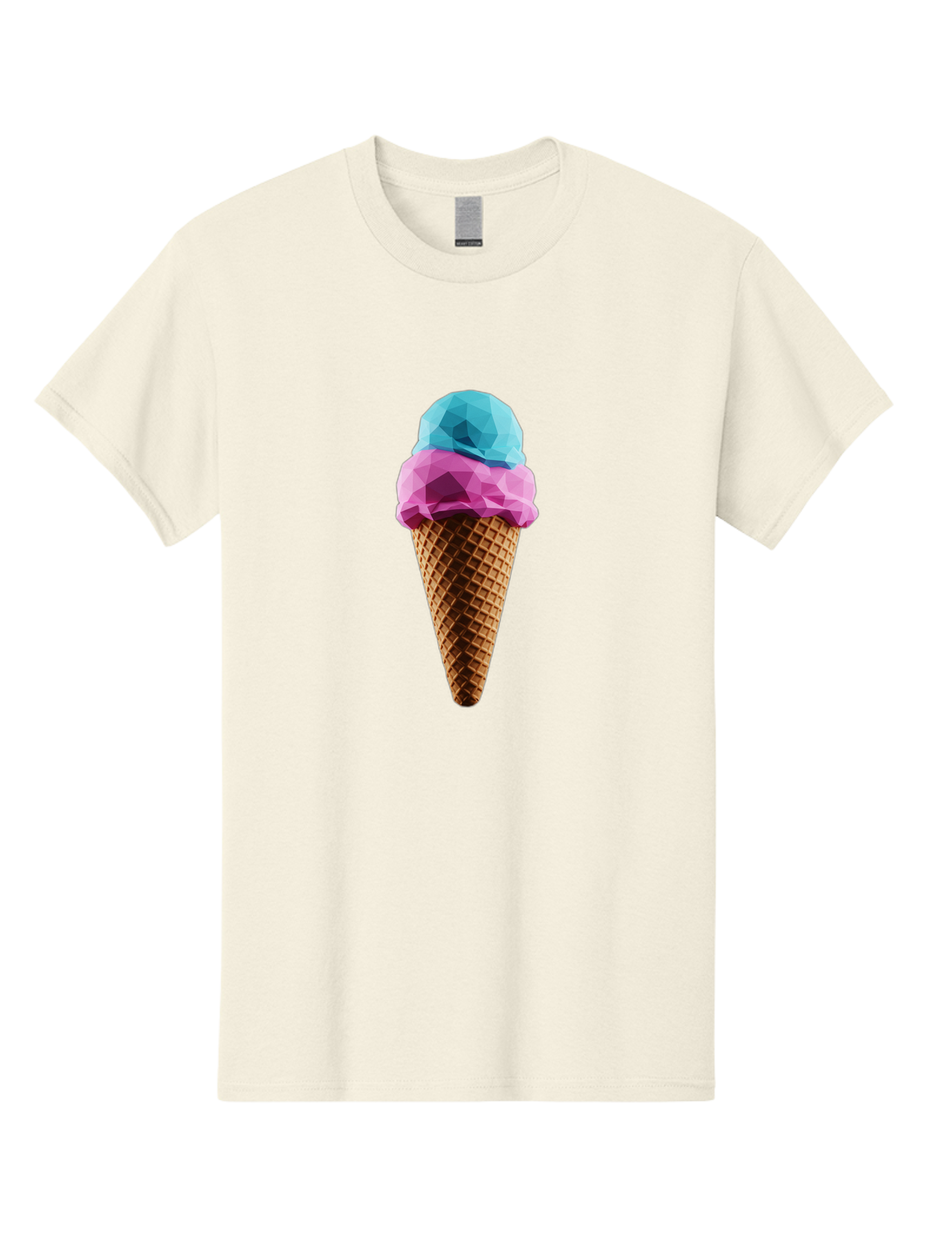 Ice-Cream-Cone-1 Men'S Graphic Tee, 100% Cotton, Comfortable Casual Summer Wear, Machine Washable, Ice Cream, Two Scoops, Pink And Blue, Waffle Cone, Low Poly, Geometric Style, Sweet Treat, Summer Dessert, Cool Colors, Art Illustration Baa854