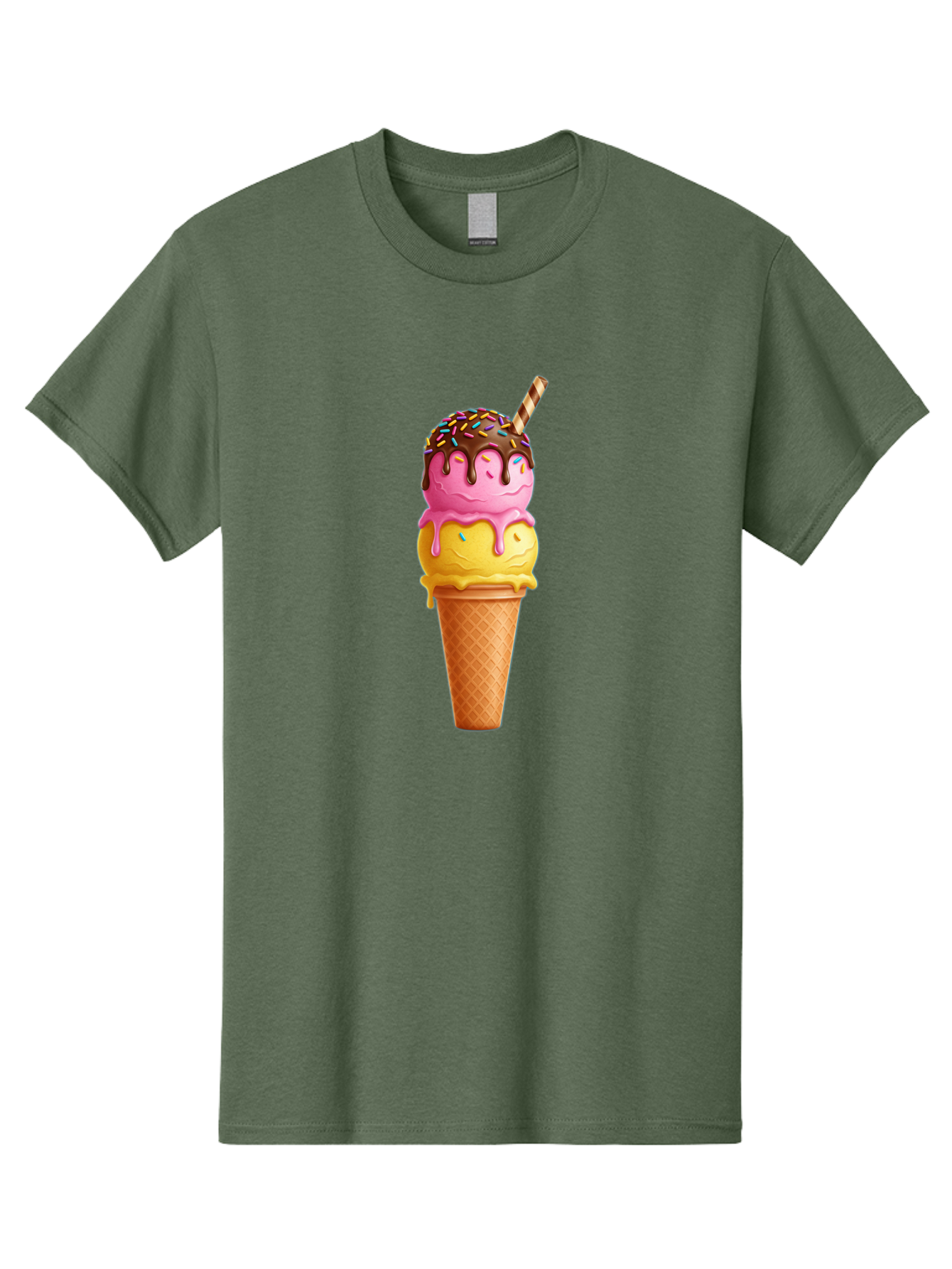 Ice-Cream-Cone-10 Men'S Graphic Tee, 100% Cotton, Comfortable Casual Summer Wear, Machine Washable, Two Scoops Of Ice Cream, Cone With Ice Cream, Waffle Cone, Strawberry Ice Cream, Banana Ice Cream, Chocolate Sauce, Sprinkles, Striped Straw, Baa855