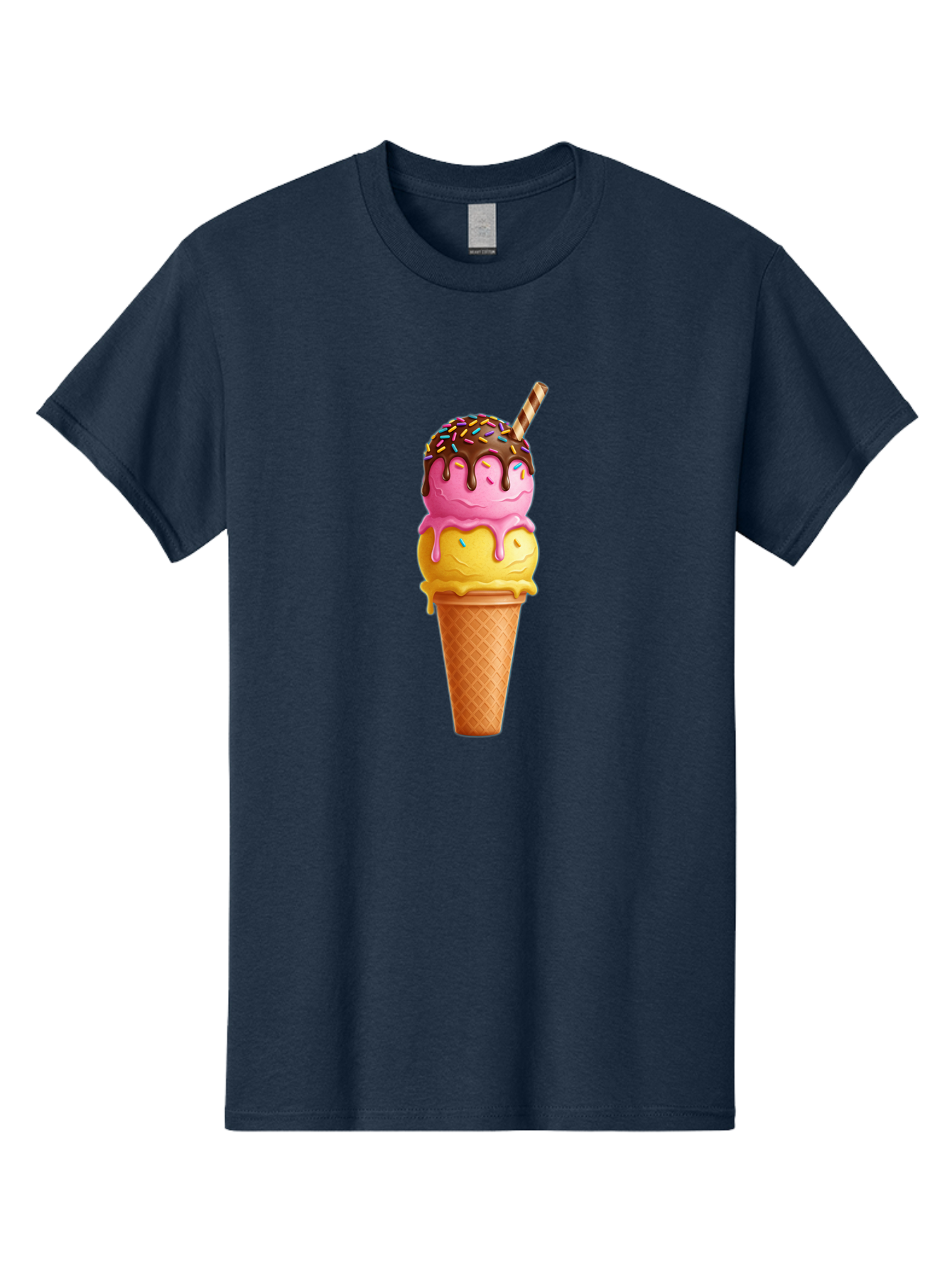 Ice-Cream-Cone-10 Men'S Graphic Tee, 100% Cotton, Comfortable Casual Summer Wear, Machine Washable, Two Scoops Of Ice Cream, Cone With Ice Cream, Waffle Cone, Strawberry Ice Cream, Banana Ice Cream, Chocolate Sauce, Sprinkles, Striped Straw, Baa855