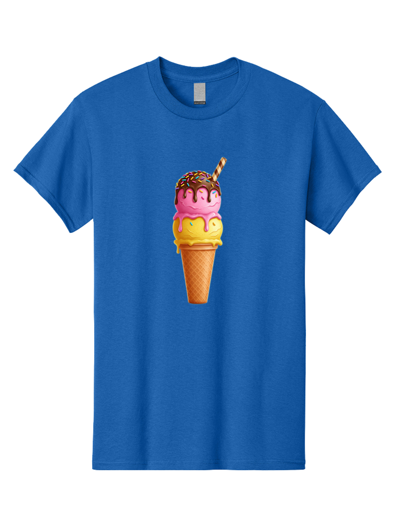Ice-Cream-Cone-10 Men'S Graphic Tee, 100% Cotton, Comfortable Casual Summer Wear, Machine Washable, Two Scoops Of Ice Cream, Cone With Ice Cream, Waffle Cone, Strawberry Ice Cream, Banana Ice Cream, Chocolate Sauce, Sprinkles, Striped Straw, Baa855