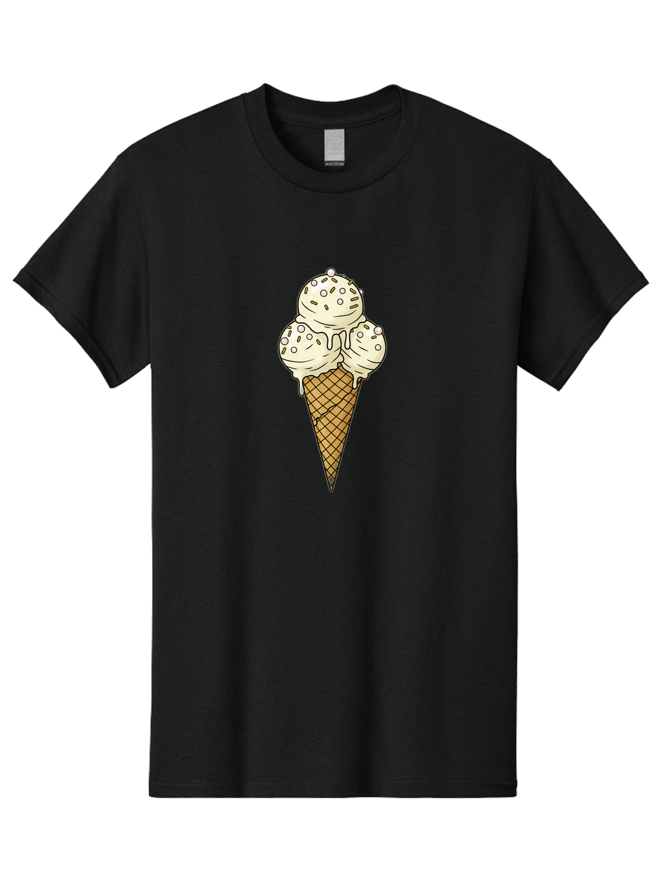 Ice-Cream-Cone-12 Men'S Graphic Tee, 100% Cotton, Comfortable Casual Summer Wear, Machine Washable, Ice Cream Cone, Three Scoops, Melting Ice Cream, Waffle Cone, Sweet Treat, Dessert Illustration, Creamy Texture, Chocolate Chips, Baa857