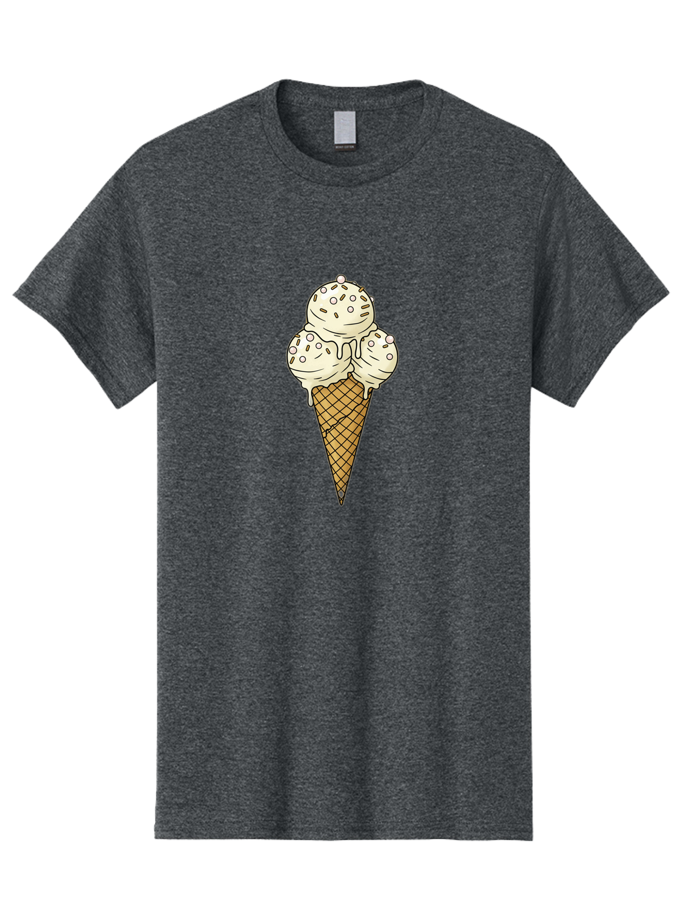 Ice-Cream-Cone-12 Men'S Graphic Tee, 100% Cotton, Comfortable Casual Summer Wear, Machine Washable, Ice Cream Cone, Three Scoops, Melting Ice Cream, Waffle Cone, Sweet Treat, Dessert Illustration, Creamy Texture, Chocolate Chips, Baa857
