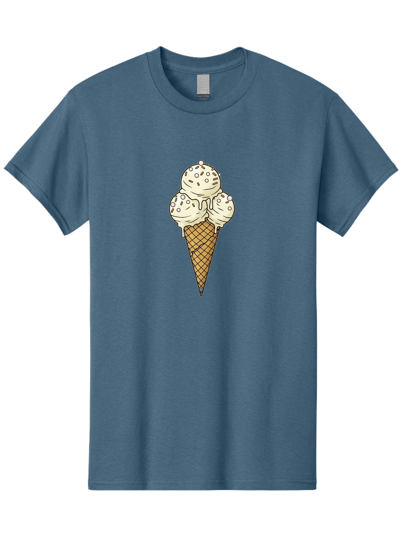 Ice-Cream-Cone-12 Men'S Graphic Tee, 100% Cotton, Comfortable Casual Summer Wear, Machine Washable, Ice Cream Cone, Three Scoops, Melting Ice Cream, Waffle Cone, Sweet Treat, Dessert Illustration, Creamy Texture, Chocolate Chips, Baa857