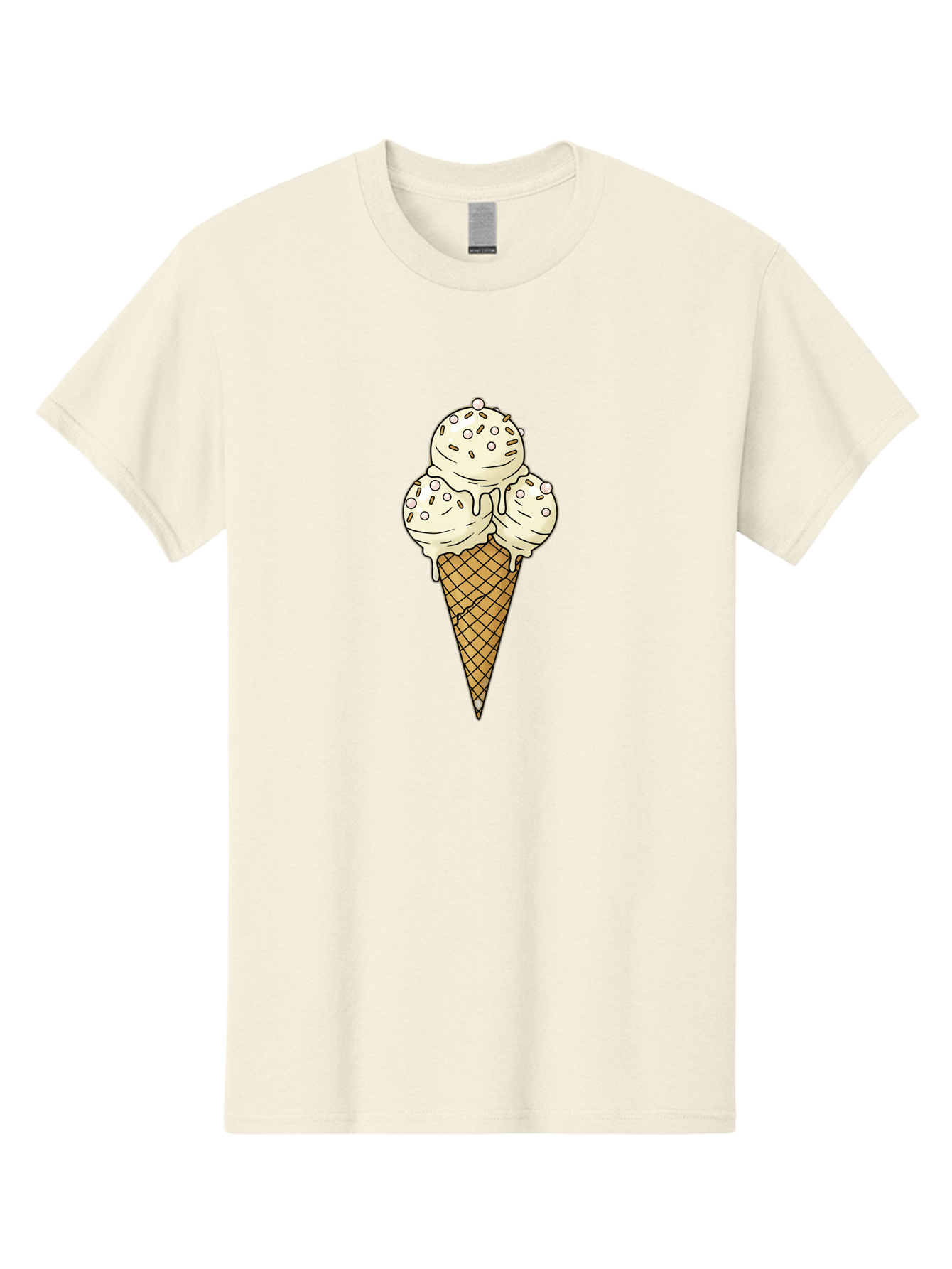 Ice-Cream-Cone-12 Men'S Graphic Tee, 100% Cotton, Comfortable Casual Summer Wear, Machine Washable, Ice Cream Cone, Three Scoops, Melting Ice Cream, Waffle Cone, Sweet Treat, Dessert Illustration, Creamy Texture, Chocolate Chips, Baa857