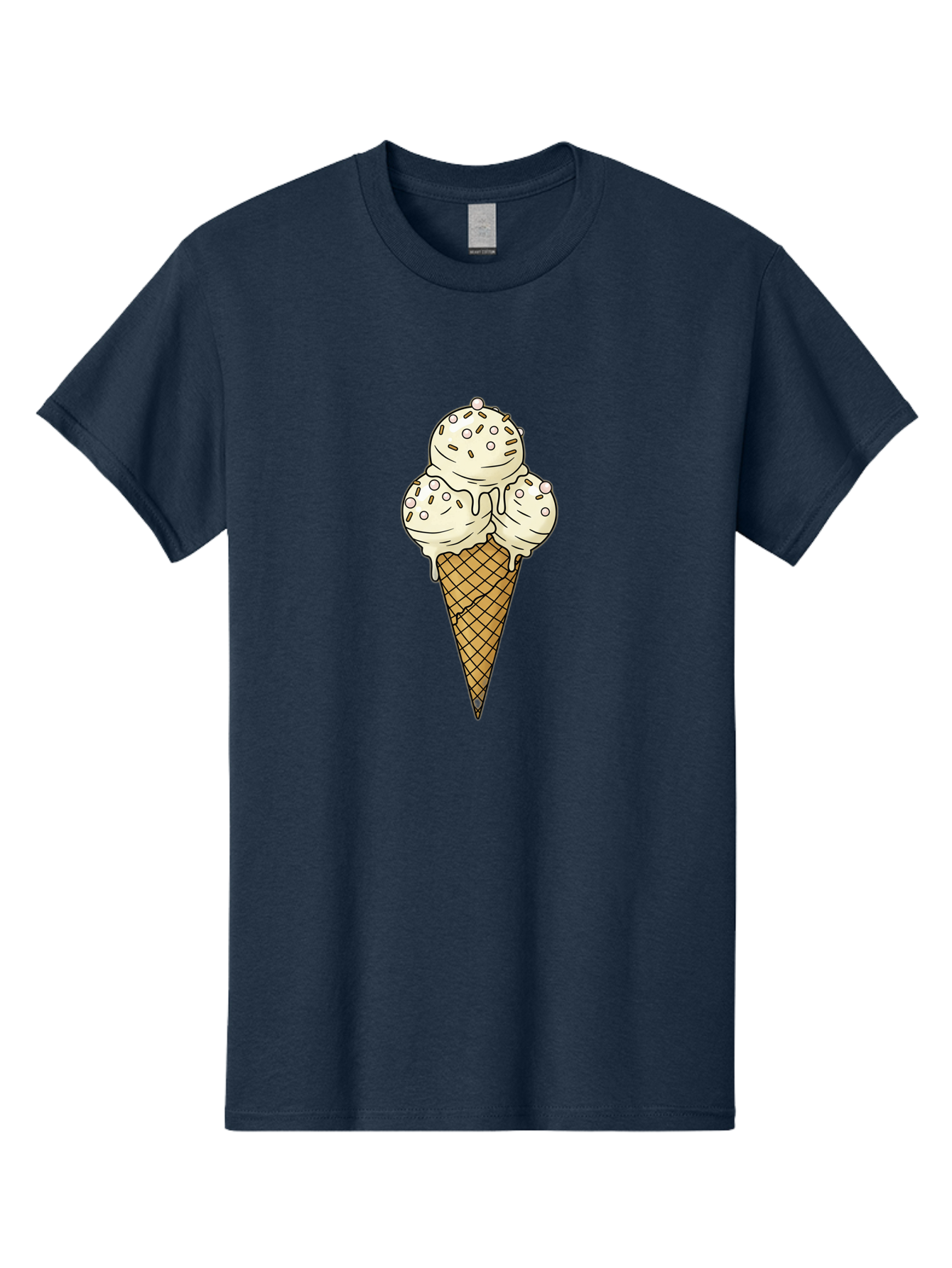 Ice-Cream-Cone-12 Men'S Graphic Tee, 100% Cotton, Comfortable Casual Summer Wear, Machine Washable, Ice Cream Cone, Three Scoops, Melting Ice Cream, Waffle Cone, Sweet Treat, Dessert Illustration, Creamy Texture, Chocolate Chips, Baa857