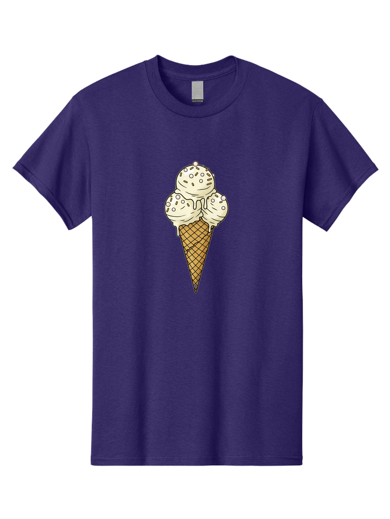 Ice-Cream-Cone-12 Men'S Graphic Tee, 100% Cotton, Comfortable Casual Summer Wear, Machine Washable, Ice Cream Cone, Three Scoops, Melting Ice Cream, Waffle Cone, Sweet Treat, Dessert Illustration, Creamy Texture, Chocolate Chips, Baa857