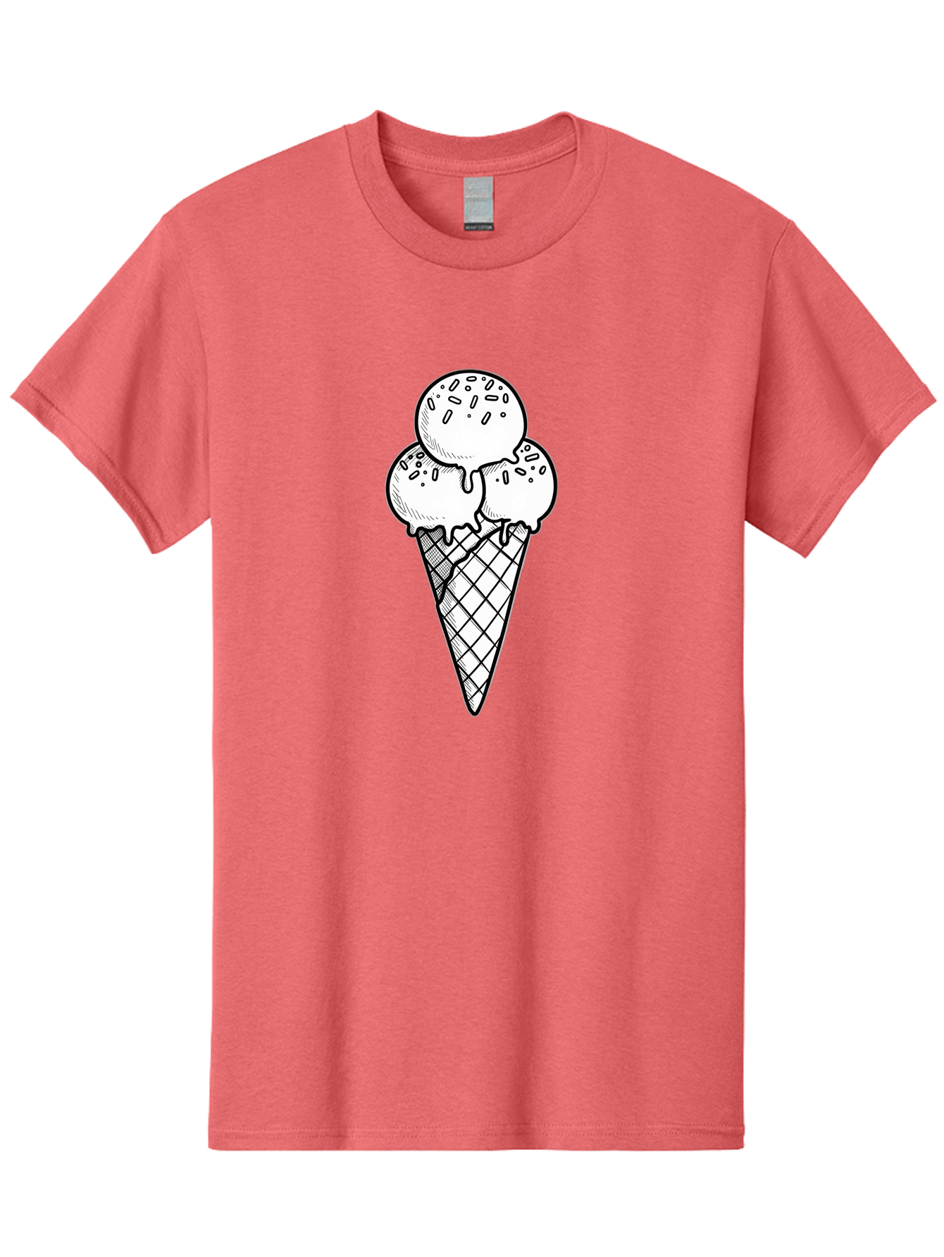 Ice-Cream-Cone-13 Men'S Graphic Tee, 100% Cotton, Comfortable Casual Summer Wear, Machine Washable, Ice Cream Cone, Three Scoops, Melting Ice Cream, Sweet Treats, Dessert Ideas, Ice Cream Lovers, Hand-Drawn Illustration, Sprinkles, Waffle Cone Baa858