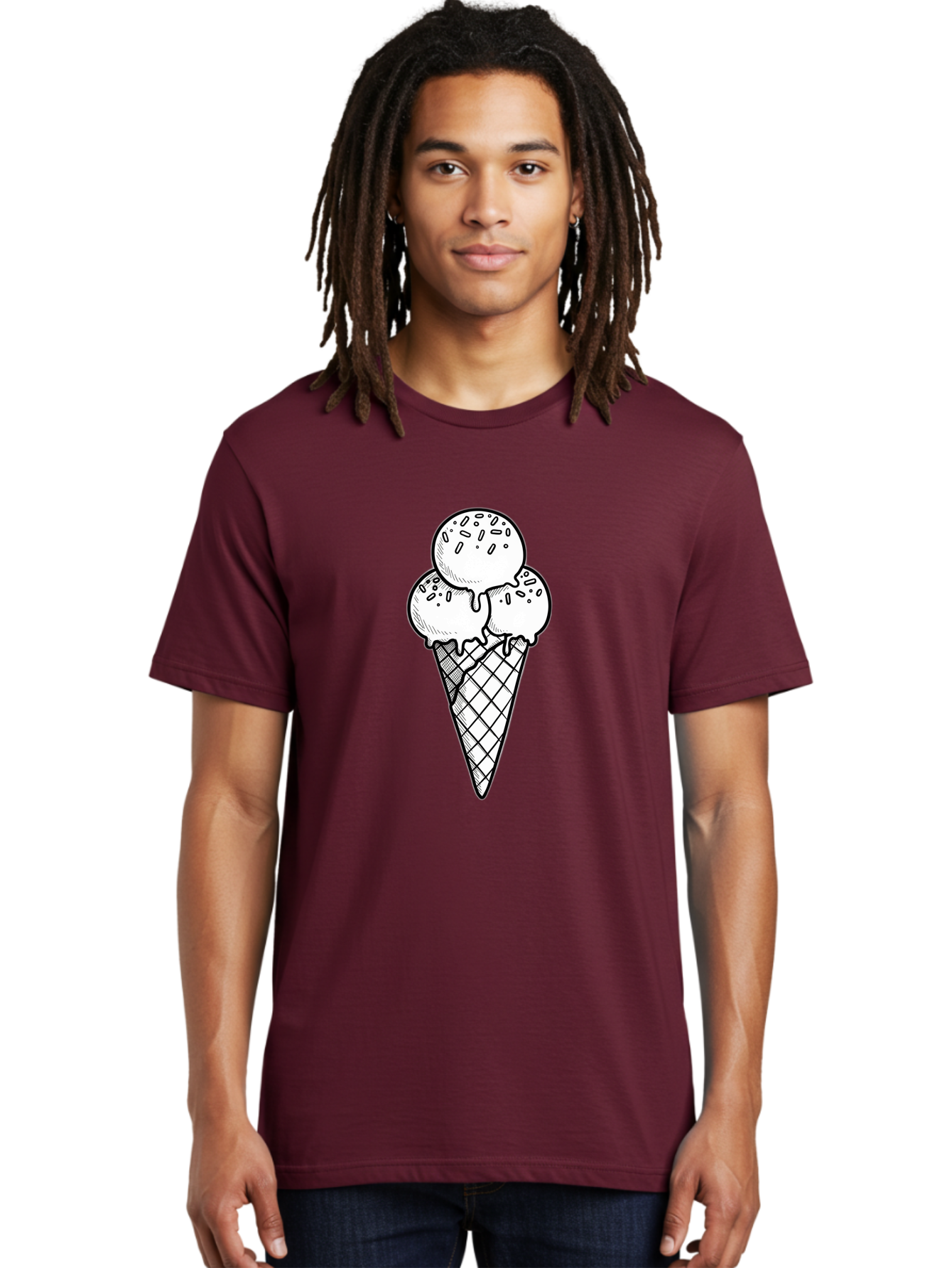 Ice-Cream-Cone-13 Men'S Graphic Tee, 100% Cotton, Comfortable Casual Summer Wear, Machine Washable, Ice Cream Cone, Three Scoops, Melting Ice Cream, Sweet Treats, Dessert Ideas, Ice Cream Lovers, Hand-Drawn Illustration, Sprinkles, Waffle Cone Baa858