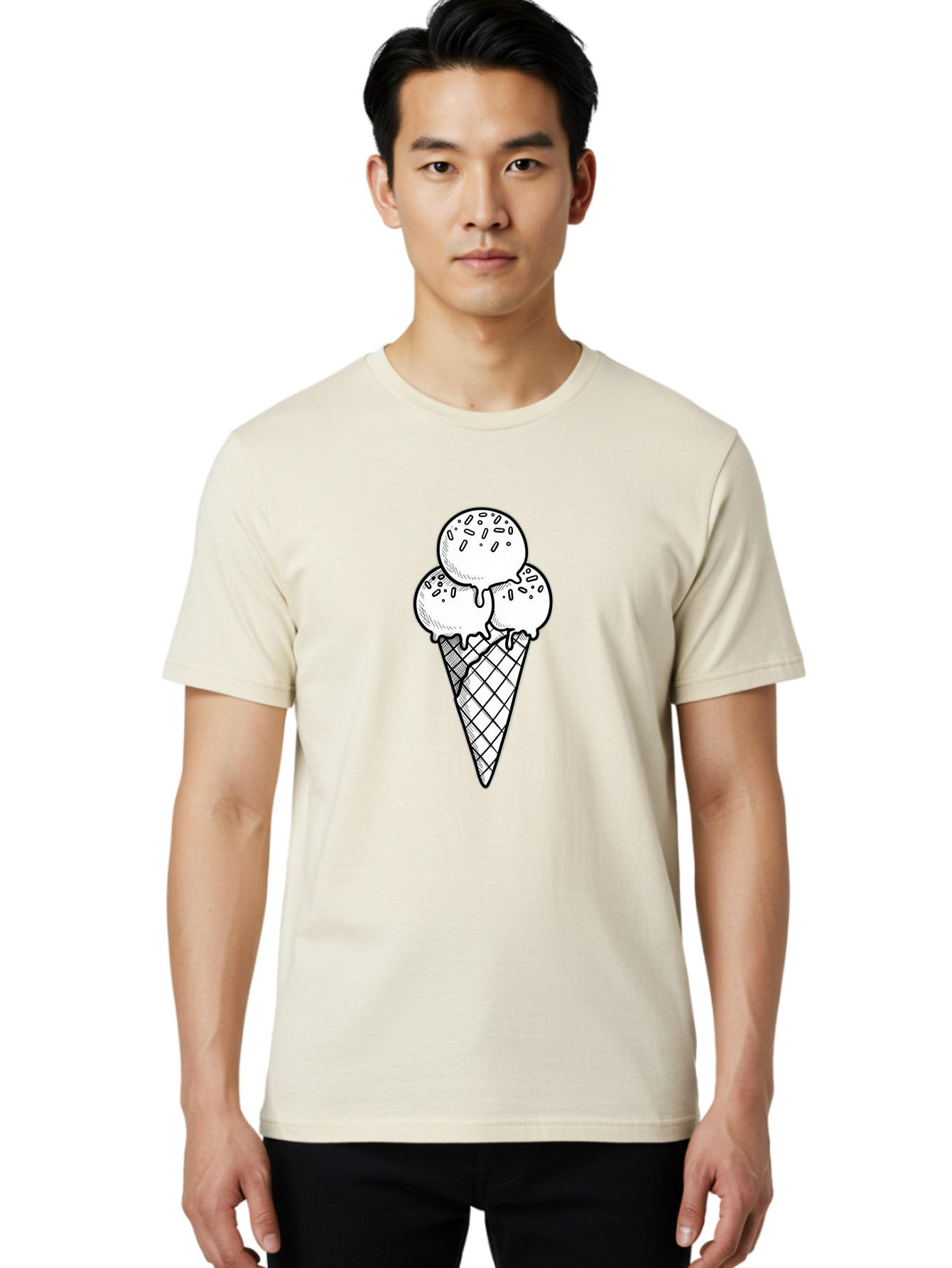 Ice-Cream-Cone-13 Men'S Graphic Tee, 100% Cotton, Comfortable Casual Summer Wear, Machine Washable, Ice Cream Cone, Three Scoops, Melting Ice Cream, Sweet Treats, Dessert Ideas, Ice Cream Lovers, Hand-Drawn Illustration, Sprinkles, Waffle Cone Baa858