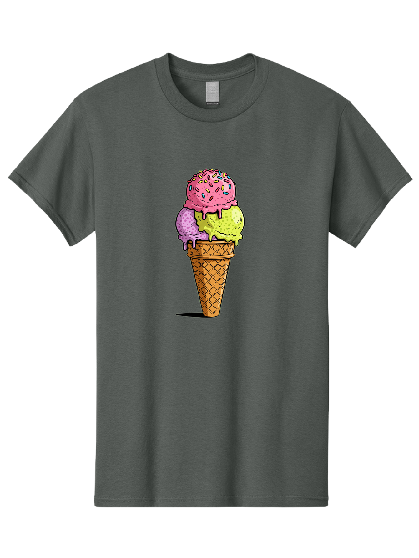 Ice-Cream-Cone-14 Men'S Graphic Tee, 100% Cotton, Comfortable Casual Summer Wear, Machine Washable, Triple Scoop Ice Cream Cone, Colorful Ice Cream, Waffle Cone, Melting Ice Cream, Sprinkles, Pastel Colors, Sweet Treat, Dessert, Summer Snack, Baa859