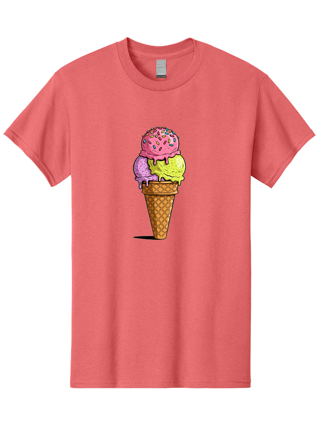 Ice-Cream-Cone-14 Men'S Graphic Tee, 100% Cotton, Comfortable Casual Summer Wear, Machine Washable, Triple Scoop Ice Cream Cone, Colorful Ice Cream, Waffle Cone, Melting Ice Cream, Sprinkles, Pastel Colors, Sweet Treat, Dessert, Summer Snack, Baa859
