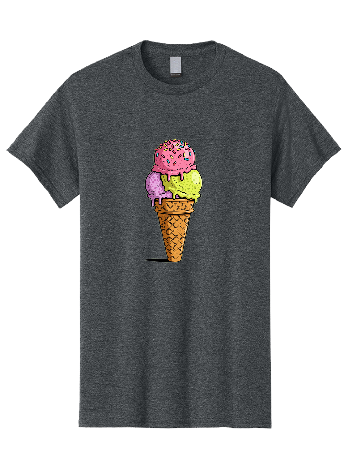 Ice-Cream-Cone-14 Men'S Graphic Tee, 100% Cotton, Comfortable Casual Summer Wear, Machine Washable, Triple Scoop Ice Cream Cone, Colorful Ice Cream, Waffle Cone, Melting Ice Cream, Sprinkles, Pastel Colors, Sweet Treat, Dessert, Summer Snack, Baa859