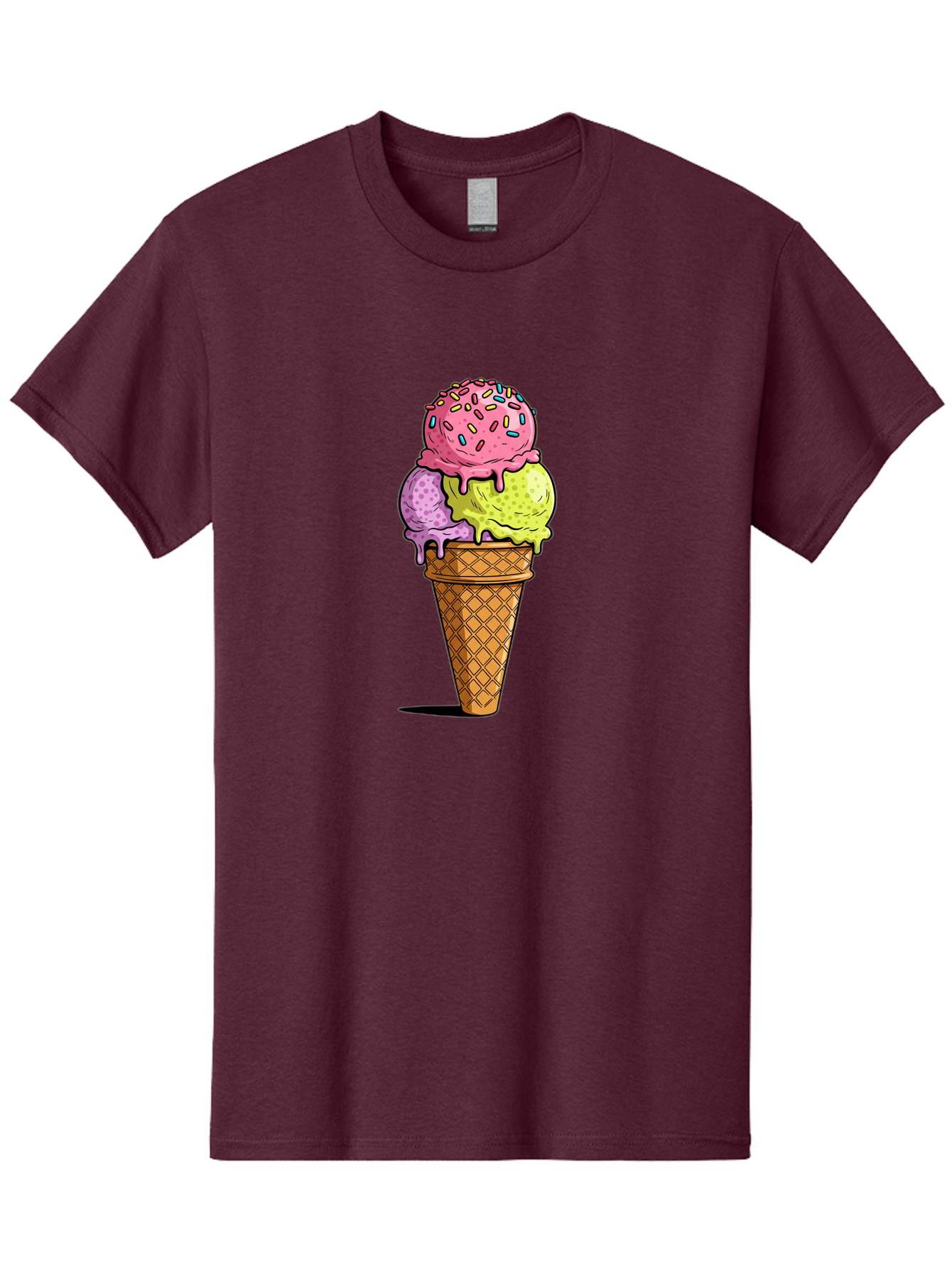 Ice-Cream-Cone-14 Men'S Graphic Tee, 100% Cotton, Comfortable Casual Summer Wear, Machine Washable, Triple Scoop Ice Cream Cone, Colorful Ice Cream, Waffle Cone, Melting Ice Cream, Sprinkles, Pastel Colors, Sweet Treat, Dessert, Summer Snack, Baa859