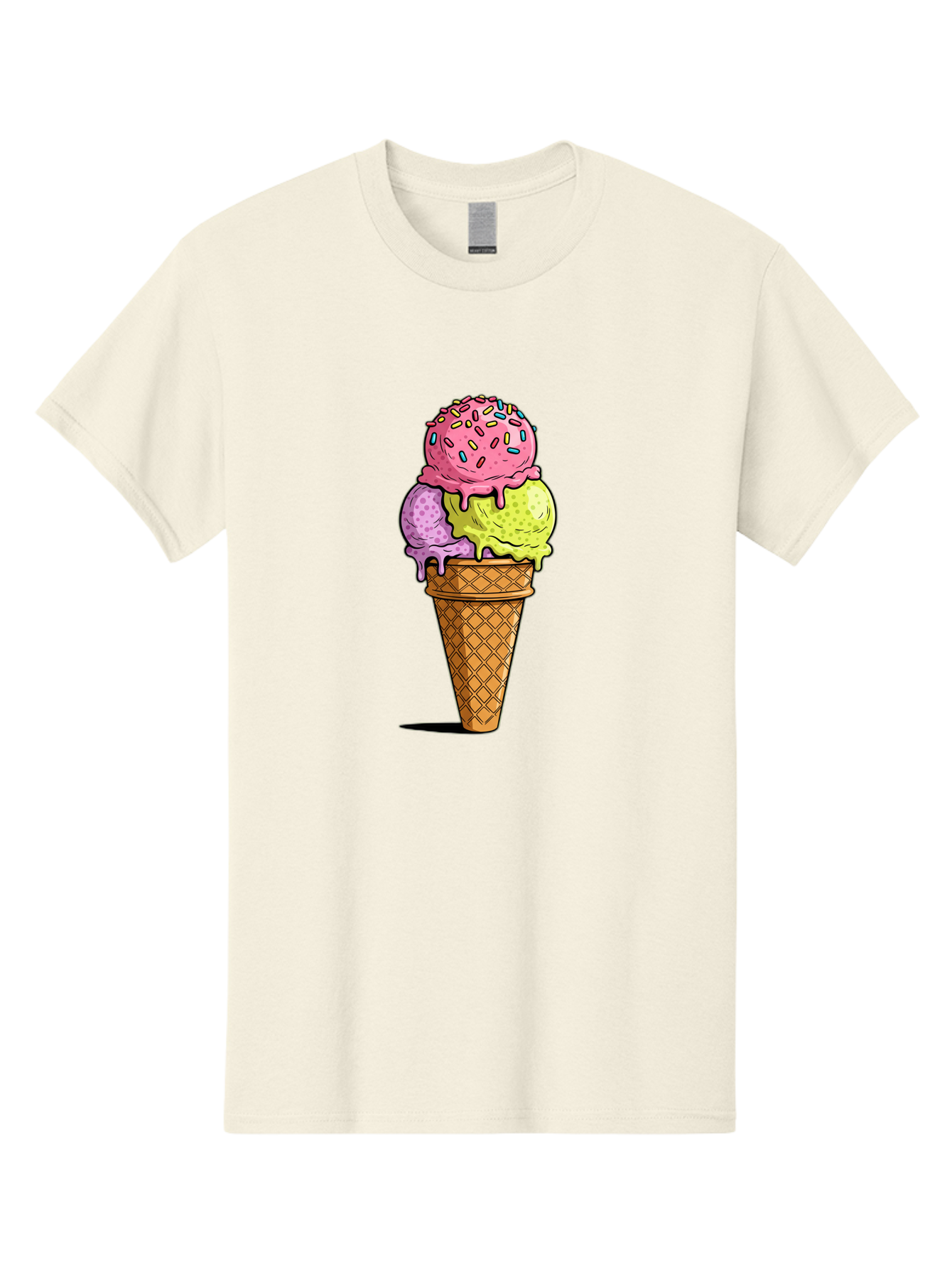 Ice-Cream-Cone-14 Men'S Graphic Tee, 100% Cotton, Comfortable Casual Summer Wear, Machine Washable, Triple Scoop Ice Cream Cone, Colorful Ice Cream, Waffle Cone, Melting Ice Cream, Sprinkles, Pastel Colors, Sweet Treat, Dessert, Summer Snack, Baa859