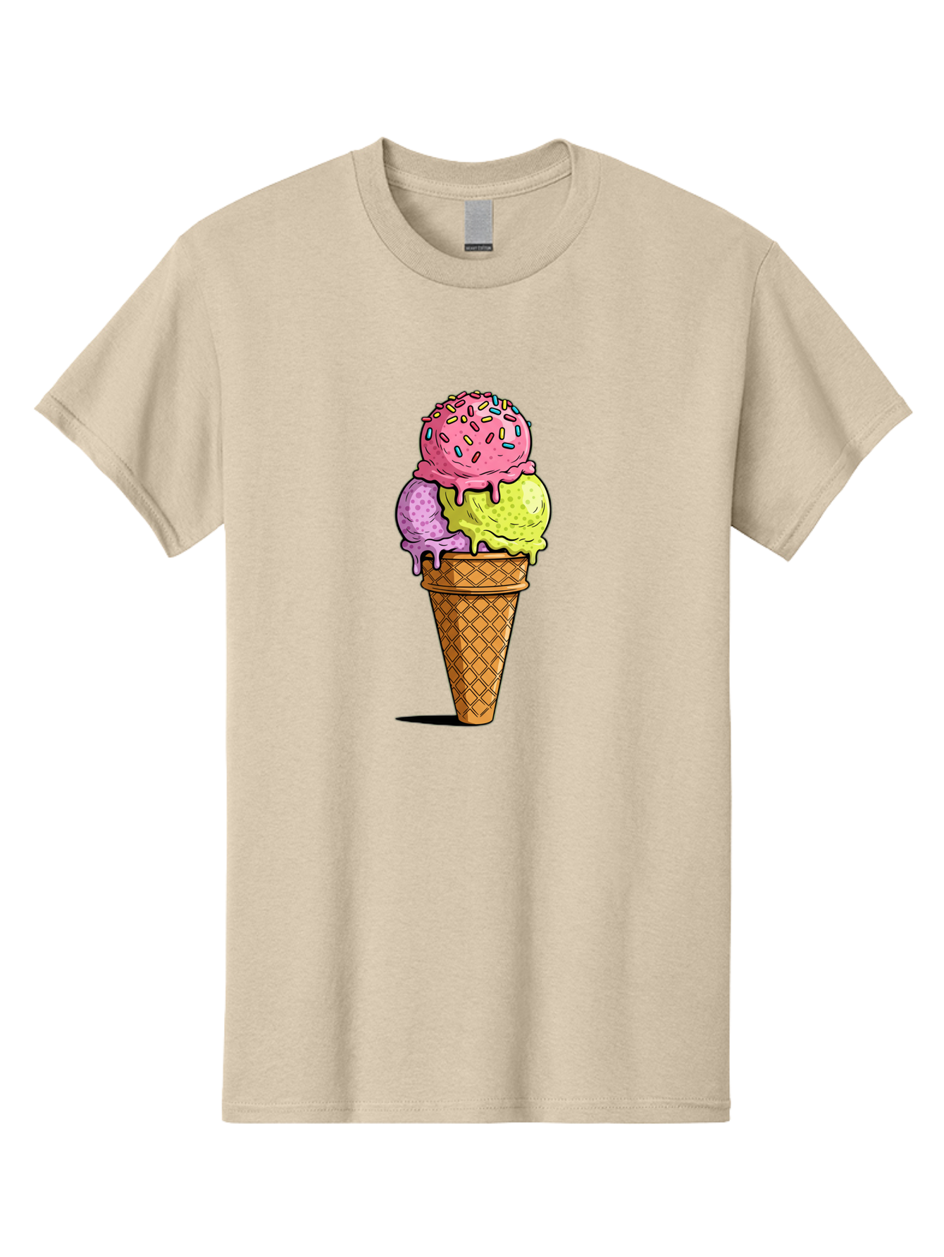 Ice-Cream-Cone-14 Men'S Graphic Tee, 100% Cotton, Comfortable Casual Summer Wear, Machine Washable, Triple Scoop Ice Cream Cone, Colorful Ice Cream, Waffle Cone, Melting Ice Cream, Sprinkles, Pastel Colors, Sweet Treat, Dessert, Summer Snack, Baa859