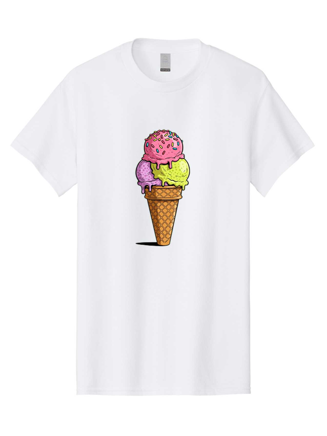 Ice-Cream-Cone-14 Men'S Graphic Tee, 100% Cotton, Comfortable Casual Summer Wear, Machine Washable, Triple Scoop Ice Cream Cone, Colorful Ice Cream, Waffle Cone, Melting Ice Cream, Sprinkles, Pastel Colors, Sweet Treat, Dessert, Summer Snack, Baa859