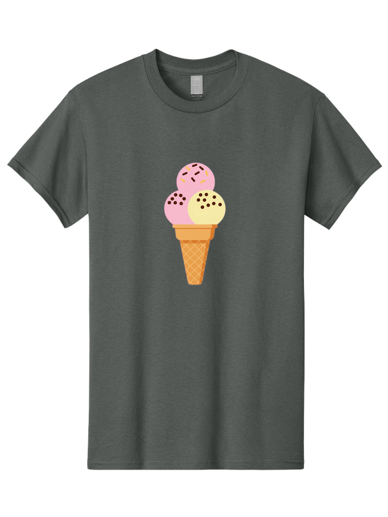 Ice-Cream-Cone-15 Men'S Graphic Tee, 100% Cotton, Comfortable Casual Summer Wear, Machine Washable, Ice Cream Cone, Three Scoops, Pink And Yellow Ice Cream, Chocolate Chips, Sprinkles, Frozen Dessert, Sweet Treat, Dessert Lover, Baa860