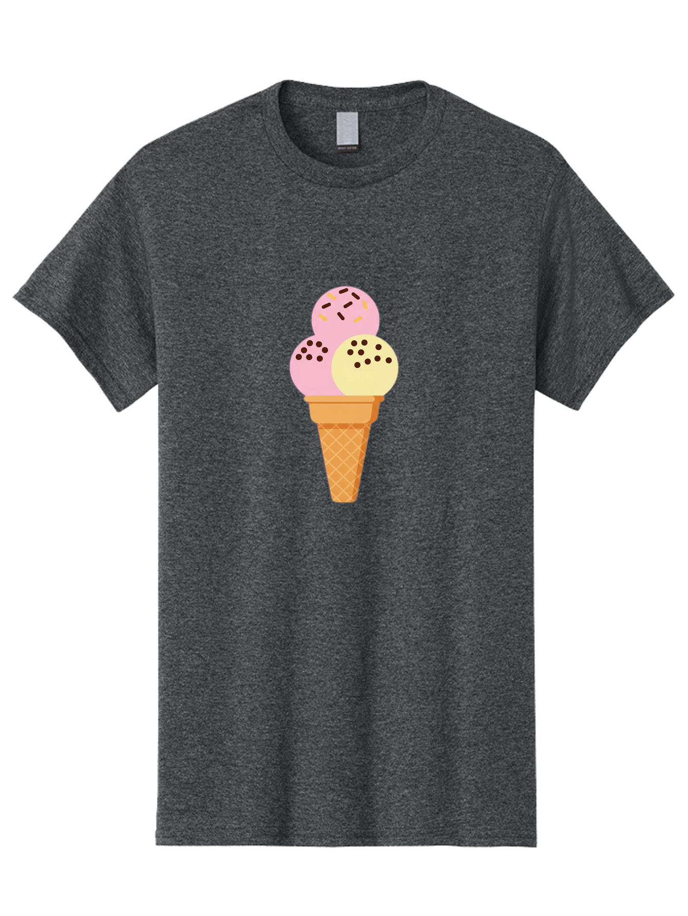Ice-Cream-Cone-15 Men'S Graphic Tee, 100% Cotton, Comfortable Casual Summer Wear, Machine Washable, Ice Cream Cone, Three Scoops, Pink And Yellow Ice Cream, Chocolate Chips, Sprinkles, Frozen Dessert, Sweet Treat, Dessert Lover, Baa860