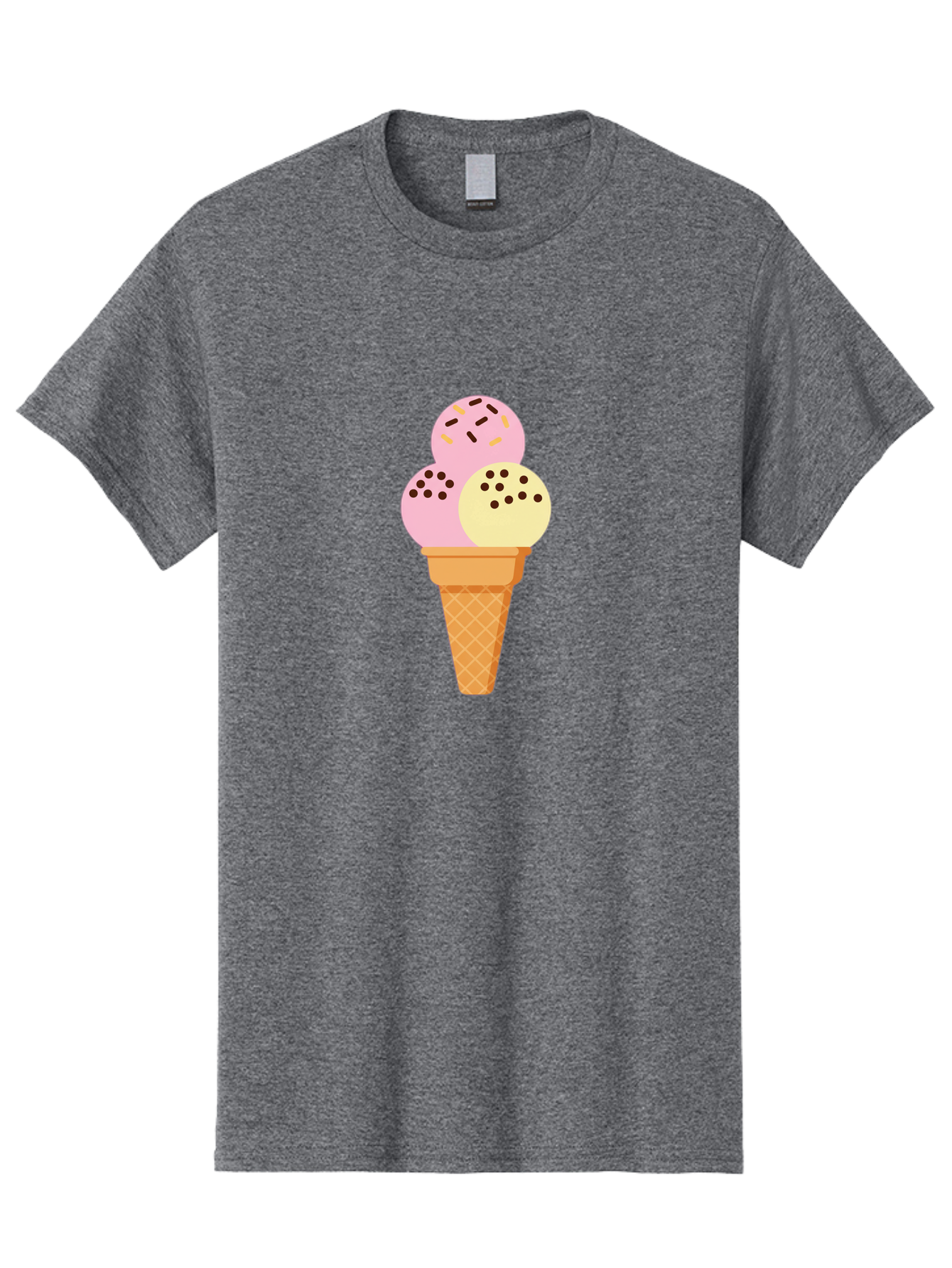 Ice-Cream-Cone-15 Men'S Graphic Tee, 100% Cotton, Comfortable Casual Summer Wear, Machine Washable, Ice Cream Cone, Three Scoops, Pink And Yellow Ice Cream, Chocolate Chips, Sprinkles, Frozen Dessert, Sweet Treat, Dessert Lover, Baa860