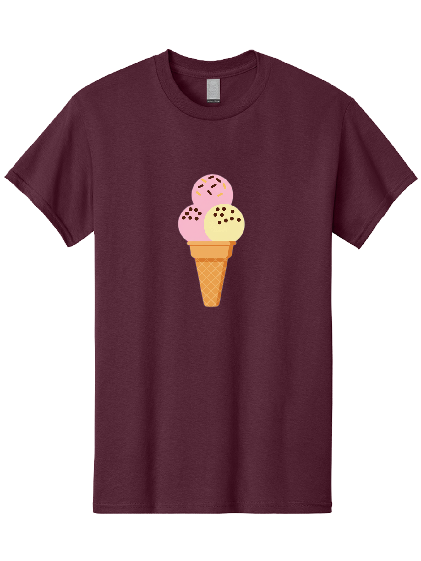 Ice-Cream-Cone-15 Men'S Graphic Tee, 100% Cotton, Comfortable Casual Summer Wear, Machine Washable, Ice Cream Cone, Three Scoops, Pink And Yellow Ice Cream, Chocolate Chips, Sprinkles, Frozen Dessert, Sweet Treat, Dessert Lover, Baa860