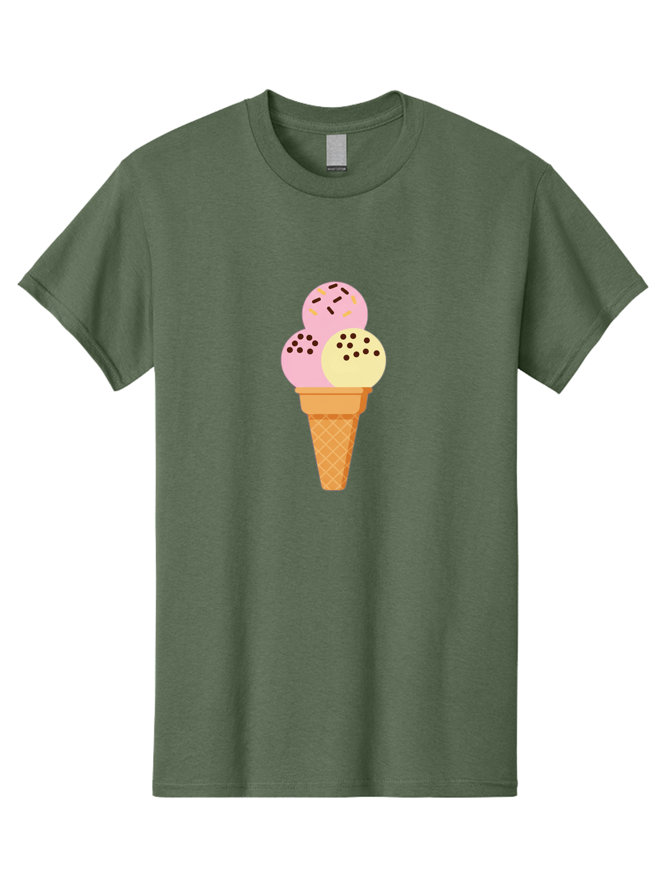 Ice-Cream-Cone-15 Men'S Graphic Tee, 100% Cotton, Comfortable Casual Summer Wear, Machine Washable, Ice Cream Cone, Three Scoops, Pink And Yellow Ice Cream, Chocolate Chips, Sprinkles, Frozen Dessert, Sweet Treat, Dessert Lover, Baa860