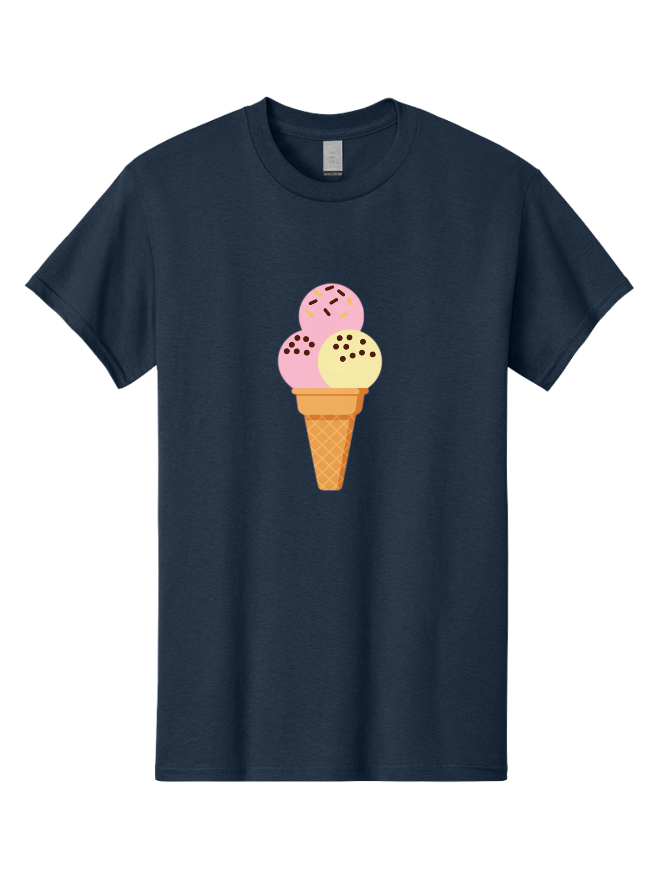 Ice-Cream-Cone-15 Men'S Graphic Tee, 100% Cotton, Comfortable Casual Summer Wear, Machine Washable, Ice Cream Cone, Three Scoops, Pink And Yellow Ice Cream, Chocolate Chips, Sprinkles, Frozen Dessert, Sweet Treat, Dessert Lover, Baa860