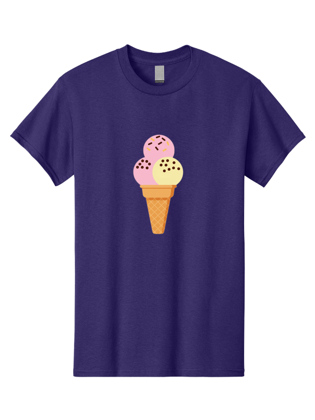 Ice-Cream-Cone-15 Men'S Graphic Tee, 100% Cotton, Comfortable Casual Summer Wear, Machine Washable, Ice Cream Cone, Three Scoops, Pink And Yellow Ice Cream, Chocolate Chips, Sprinkles, Frozen Dessert, Sweet Treat, Dessert Lover, Baa860