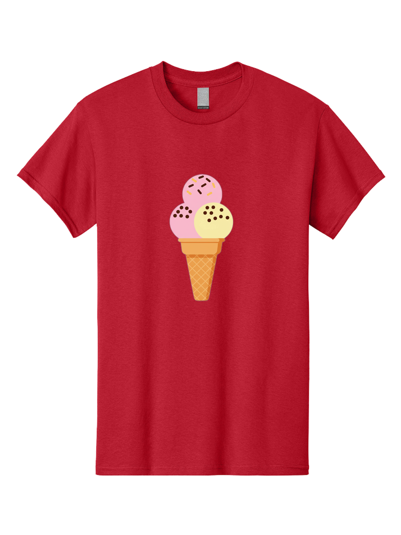 Ice-Cream-Cone-15 Men'S Graphic Tee, 100% Cotton, Comfortable Casual Summer Wear, Machine Washable, Ice Cream Cone, Three Scoops, Pink And Yellow Ice Cream, Chocolate Chips, Sprinkles, Frozen Dessert, Sweet Treat, Dessert Lover, Baa860