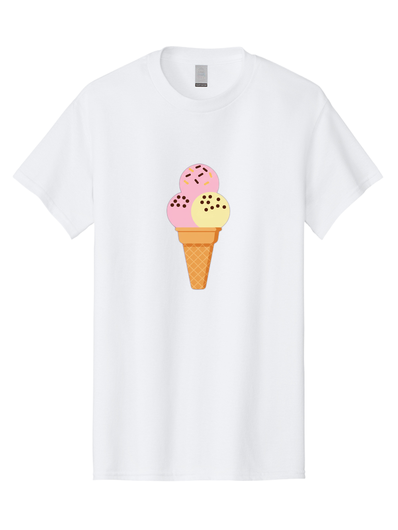 Ice-Cream-Cone-15 Men'S Graphic Tee, 100% Cotton, Comfortable Casual Summer Wear, Machine Washable, Ice Cream Cone, Three Scoops, Pink And Yellow Ice Cream, Chocolate Chips, Sprinkles, Frozen Dessert, Sweet Treat, Dessert Lover, Baa860