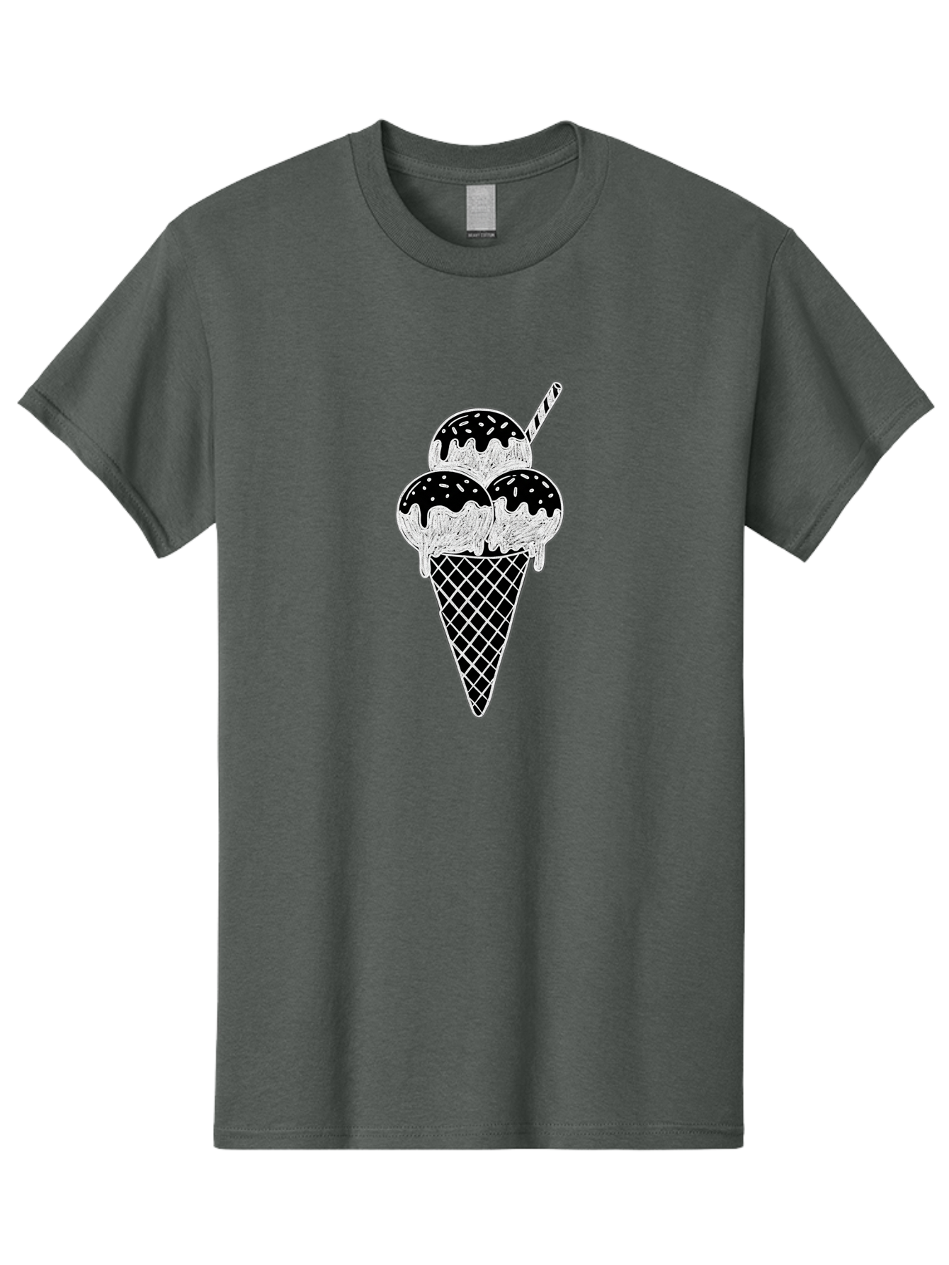 Ice-Cream-Cone-16 Men'S Graphic Tee, 100% Cotton, Comfortable Casual Summer Wear, Machine Washable, Ice Cream Cone, Three Scoops, Dripping Chocolate Sauce, Sprinkles, Striped Straw, Sweet Treat, Dessert, Frozen Dessert Baa861