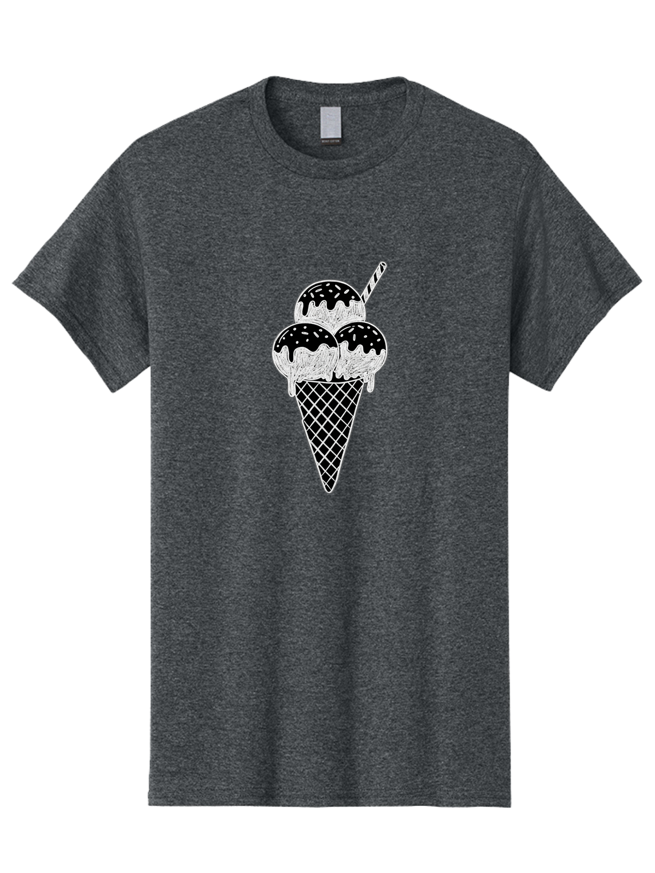 Ice-Cream-Cone-16 Men'S Graphic Tee, 100% Cotton, Comfortable Casual Summer Wear, Machine Washable, Ice Cream Cone, Three Scoops, Dripping Chocolate Sauce, Sprinkles, Striped Straw, Sweet Treat, Dessert, Frozen Dessert Baa861