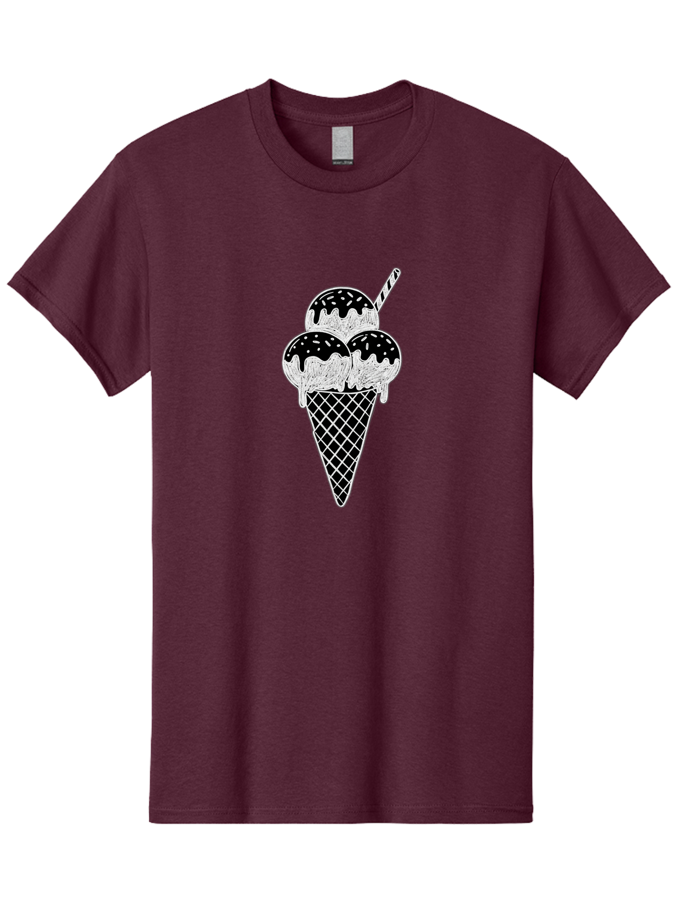 Ice-Cream-Cone-16 Men'S Graphic Tee, 100% Cotton, Comfortable Casual Summer Wear, Machine Washable, Ice Cream Cone, Three Scoops, Dripping Chocolate Sauce, Sprinkles, Striped Straw, Sweet Treat, Dessert, Frozen Dessert Baa861