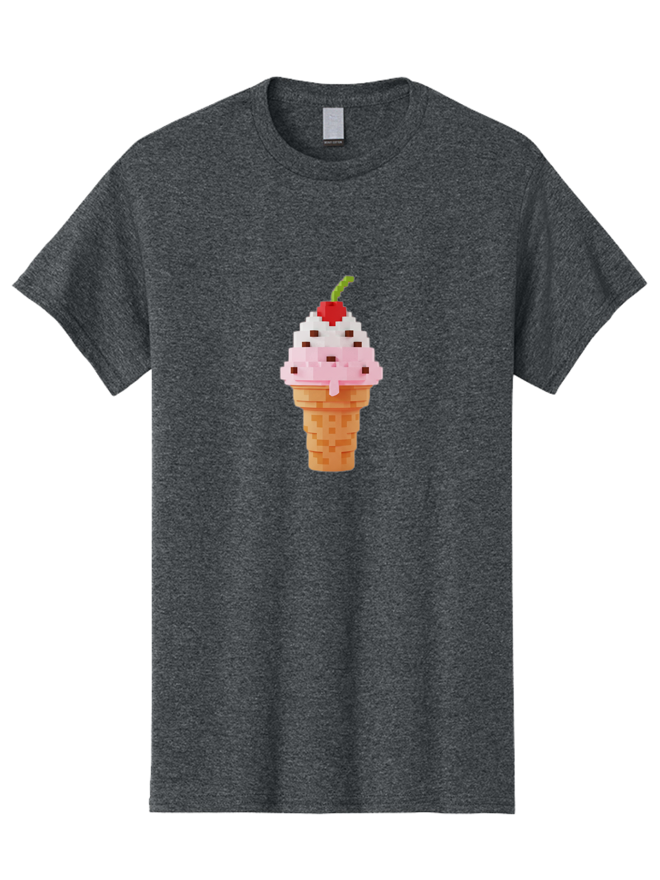Ice-Cream-Cone-3 Men'S Graphic Tee, 100% Cotton, Comfortable Casual Summer Wear, Machine Washable, Pixel Art Ice Cream, Strawberry Ice Cream Cone, Chocolate Chips, Melting Ice Cream, Pixelated Dessert, Sweet Treat, Digital Art, Pixel Graphics, Baa864