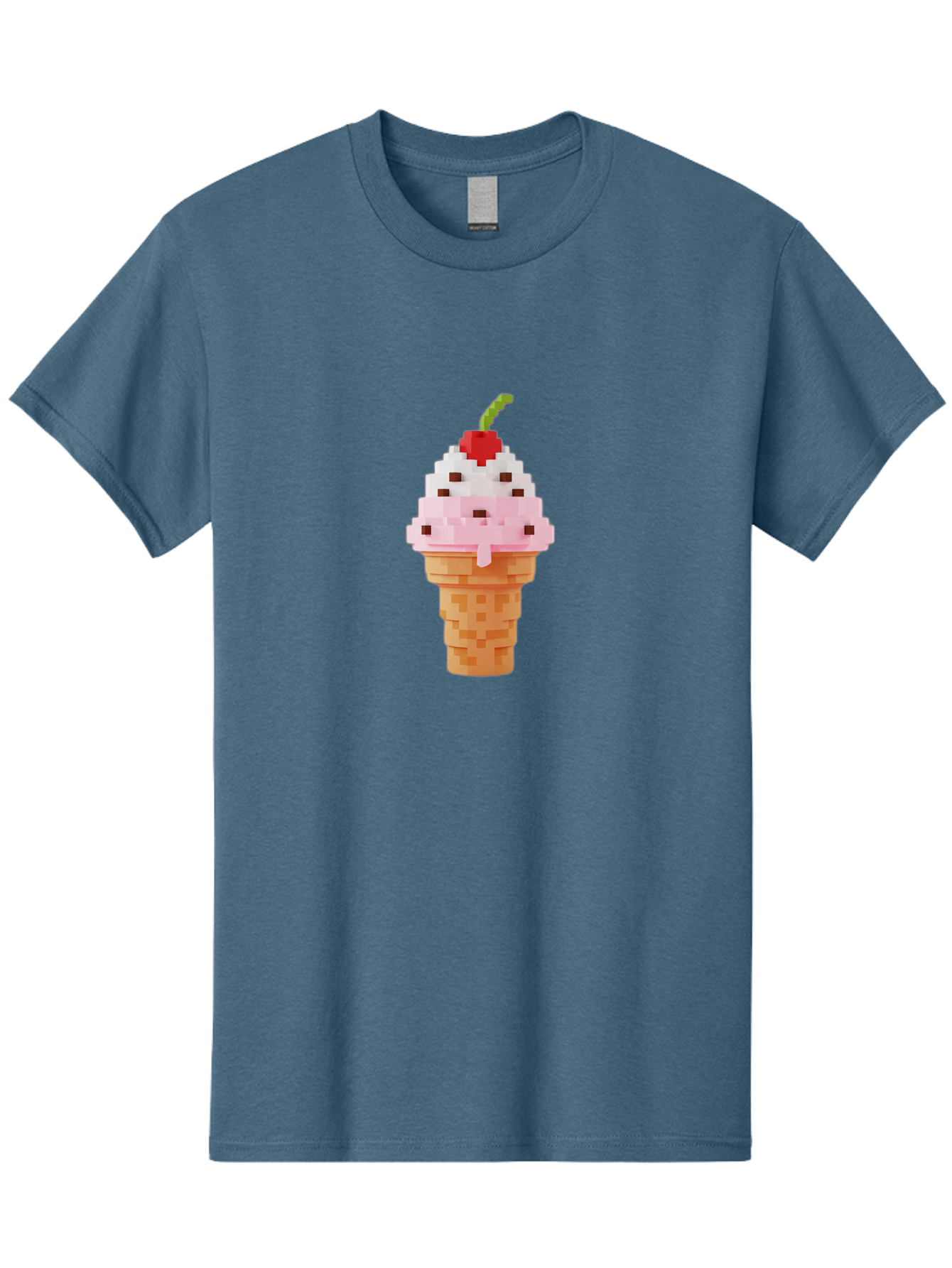 Ice-Cream-Cone-3 Men'S Graphic Tee, 100% Cotton, Comfortable Casual Summer Wear, Machine Washable, Pixel Art Ice Cream, Strawberry Ice Cream Cone, Chocolate Chips, Melting Ice Cream, Pixelated Dessert, Sweet Treat, Digital Art, Pixel Graphics, Baa864