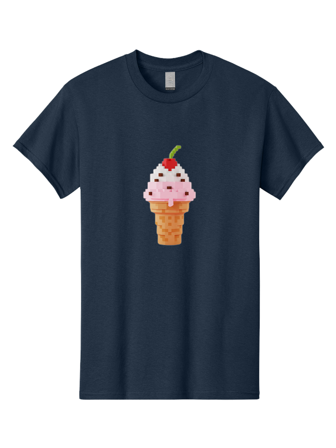 Ice-Cream-Cone-3 Men'S Graphic Tee, 100% Cotton, Comfortable Casual Summer Wear, Machine Washable, Pixel Art Ice Cream, Strawberry Ice Cream Cone, Chocolate Chips, Melting Ice Cream, Pixelated Dessert, Sweet Treat, Digital Art, Pixel Graphics, Baa864