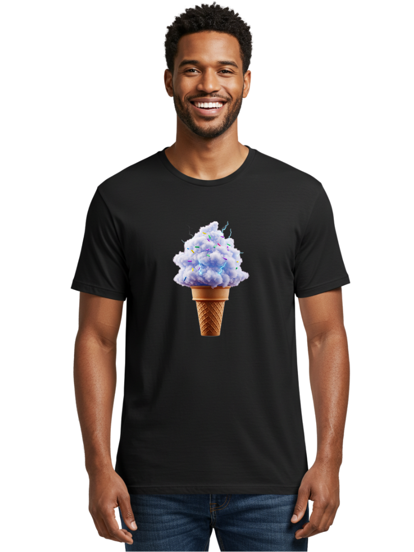 Ice-Cream-Cone-4 Men'S Graphic Tee, 100% Cotton, Comfortable Casual Summer Wear, Machine Washable, Ice Cream Cone, Pastel Colors, Colorful Sprinkles, Fluffy Texture, Sweet Treat, Desserts, Summer Fun, Ice Cream Lover, Creative Food Art Baa865