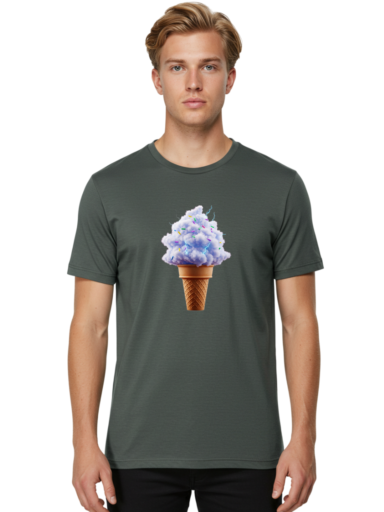 Ice-Cream-Cone-4 Men'S Graphic Tee, 100% Cotton, Comfortable Casual Summer Wear, Machine Washable, Ice Cream Cone, Pastel Colors, Colorful Sprinkles, Fluffy Texture, Sweet Treat, Desserts, Summer Fun, Ice Cream Lover, Creative Food Art Baa865