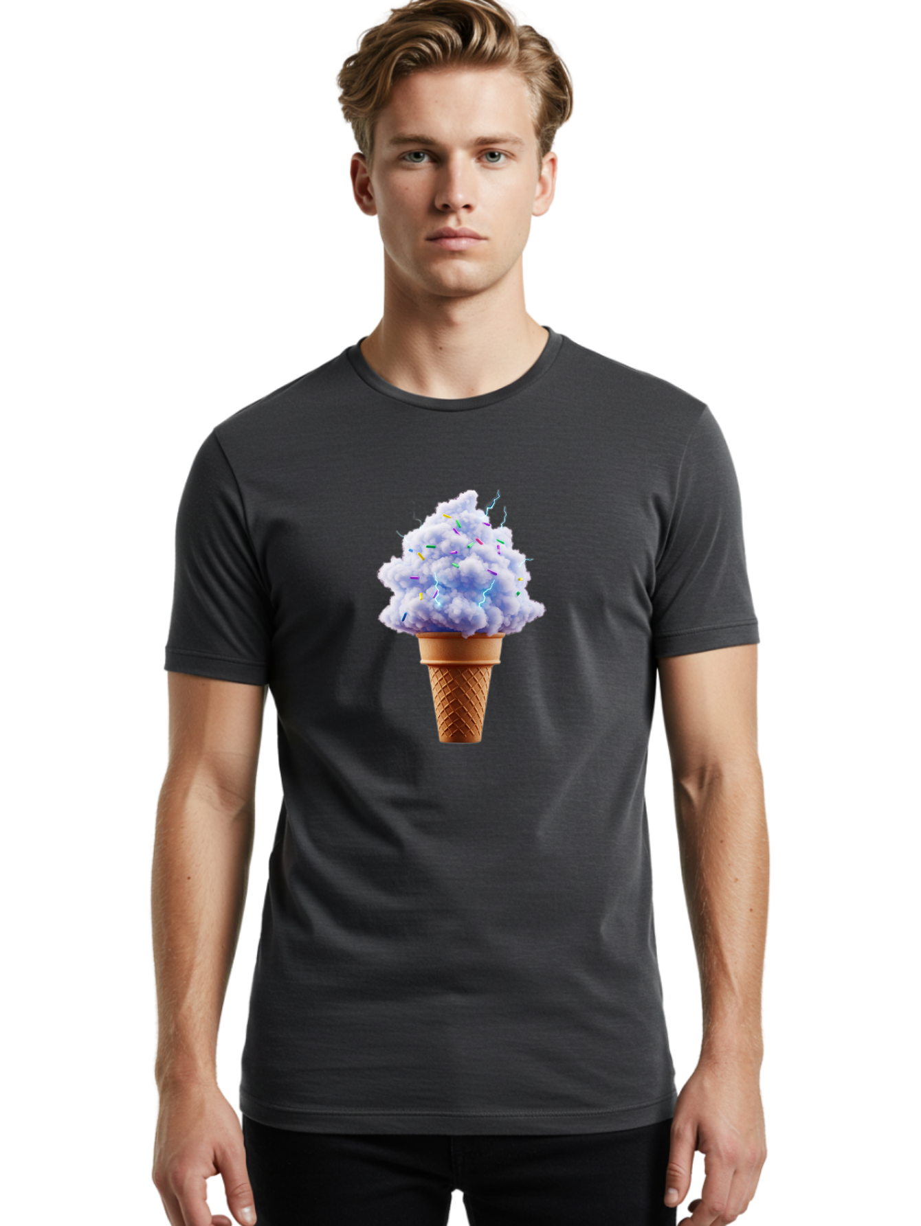 Ice-Cream-Cone-4 Men'S Graphic Tee, 100% Cotton, Comfortable Casual Summer Wear, Machine Washable, Ice Cream Cone, Pastel Colors, Colorful Sprinkles, Fluffy Texture, Sweet Treat, Desserts, Summer Fun, Ice Cream Lover, Creative Food Art Baa865
