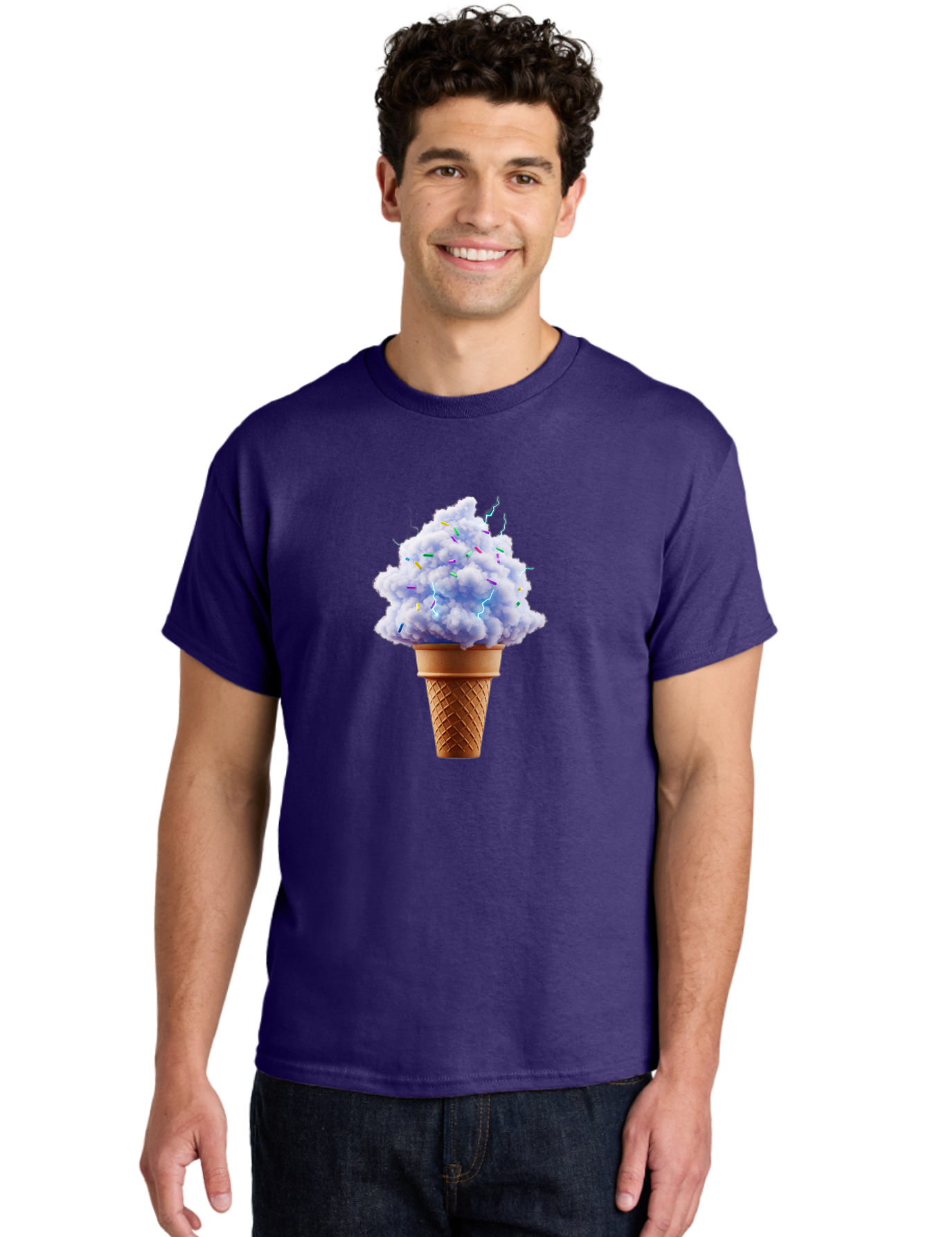 Ice-Cream-Cone-4 Men'S Graphic Tee, 100% Cotton, Comfortable Casual Summer Wear, Machine Washable, Ice Cream Cone, Pastel Colors, Colorful Sprinkles, Fluffy Texture, Sweet Treat, Desserts, Summer Fun, Ice Cream Lover, Creative Food Art Baa865