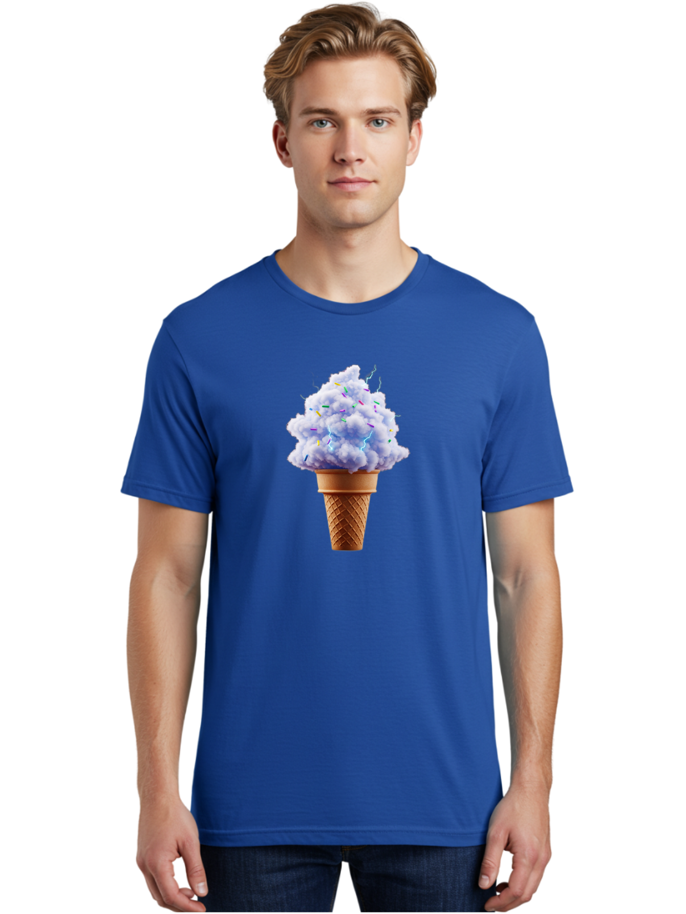 Ice-Cream-Cone-4 Men'S Graphic Tee, 100% Cotton, Comfortable Casual Summer Wear, Machine Washable, Ice Cream Cone, Pastel Colors, Colorful Sprinkles, Fluffy Texture, Sweet Treat, Desserts, Summer Fun, Ice Cream Lover, Creative Food Art Baa865
