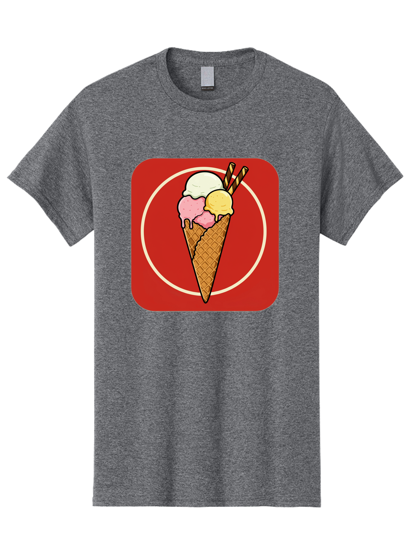 Ice-Cream-Cone-7 Men'S Graphic Tee, 100% Cotton, Comfortable Casual Summer Wear, Machine Washable, Ice Cream Cone, Three Scoops, Waffle Cone, Dessert, Sweet Treats, Colorful Illustration, Ice Cream Lovers, Tasty Delights Baa868