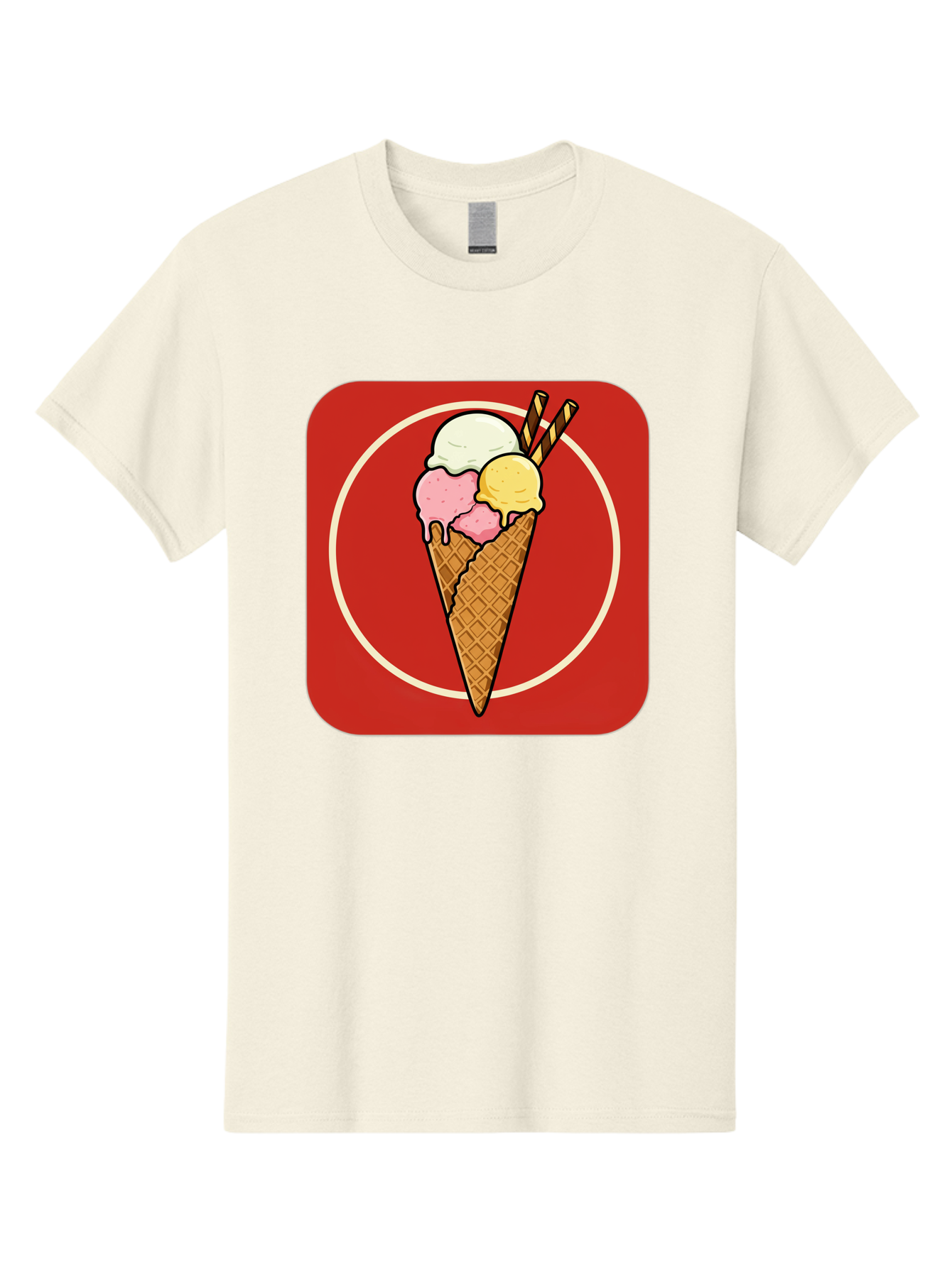 Ice-Cream-Cone-7 Men'S Graphic Tee, 100% Cotton, Comfortable Casual Summer Wear, Machine Washable, Ice Cream Cone, Three Scoops, Waffle Cone, Dessert, Sweet Treats, Colorful Illustration, Ice Cream Lovers, Tasty Delights Baa868