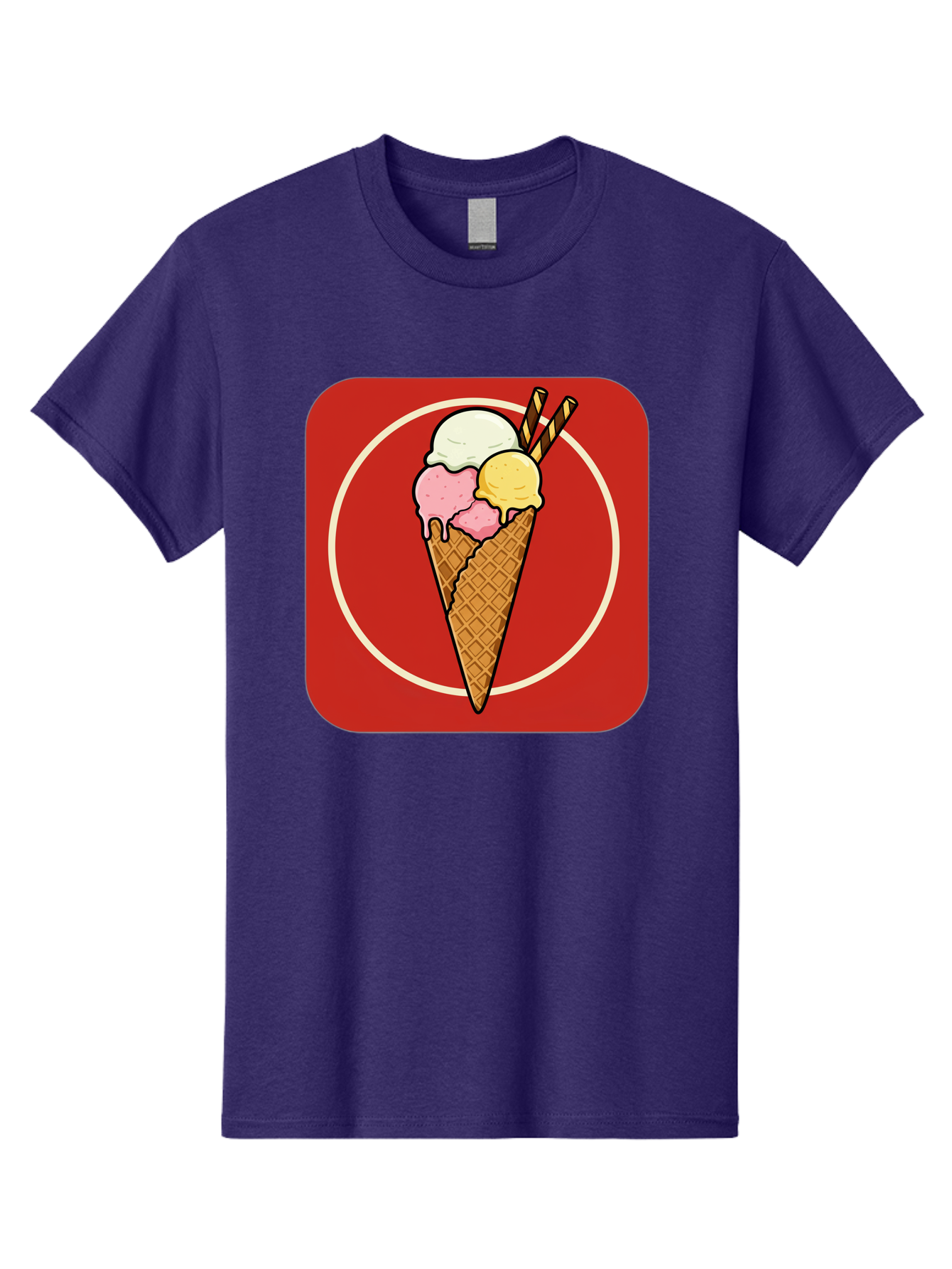 Ice-Cream-Cone-7 Men'S Graphic Tee, 100% Cotton, Comfortable Casual Summer Wear, Machine Washable, Ice Cream Cone, Three Scoops, Waffle Cone, Dessert, Sweet Treats, Colorful Illustration, Ice Cream Lovers, Tasty Delights Baa868