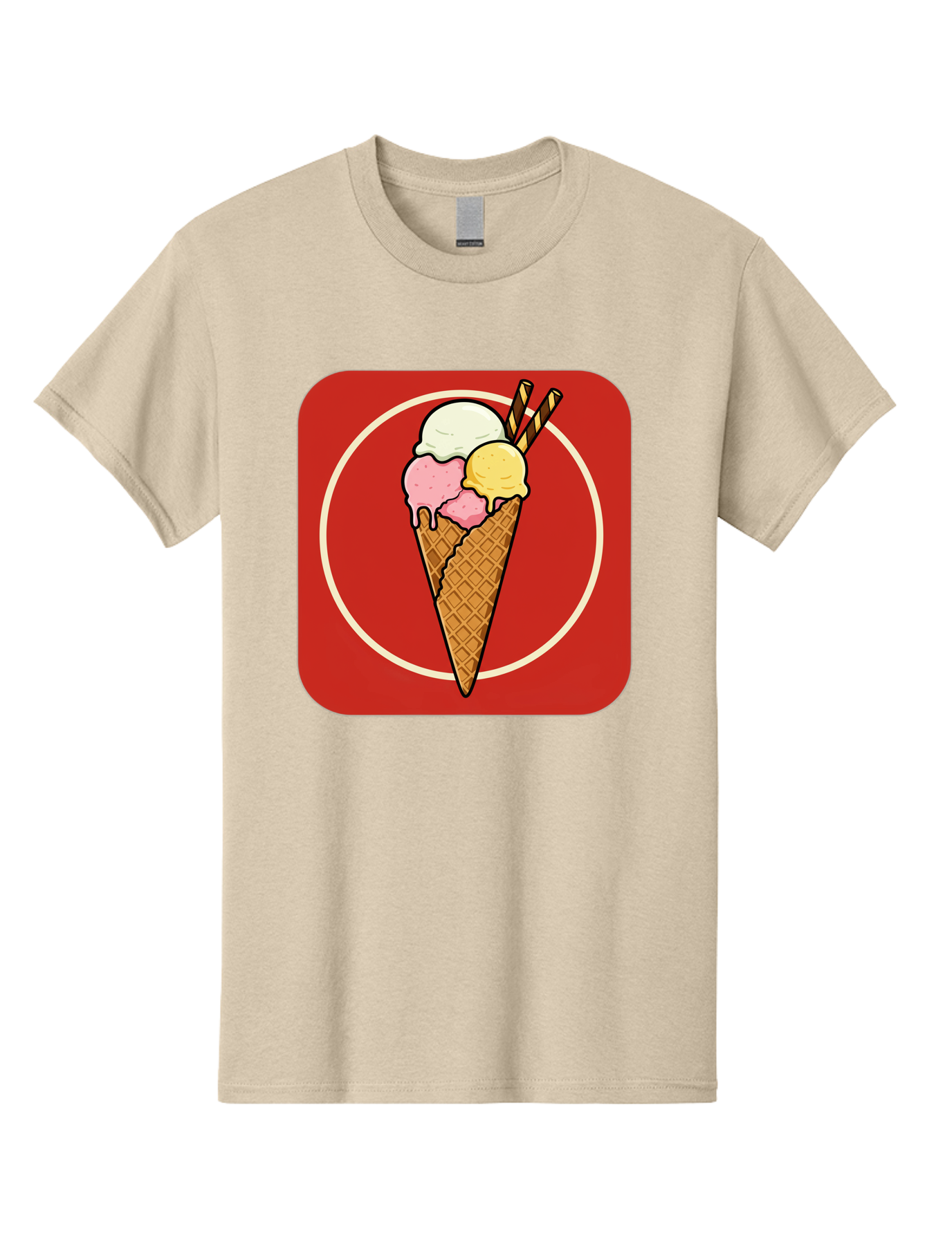Ice-Cream-Cone-7 Men'S Graphic Tee, 100% Cotton, Comfortable Casual Summer Wear, Machine Washable, Ice Cream Cone, Three Scoops, Waffle Cone, Dessert, Sweet Treats, Colorful Illustration, Ice Cream Lovers, Tasty Delights Baa868
