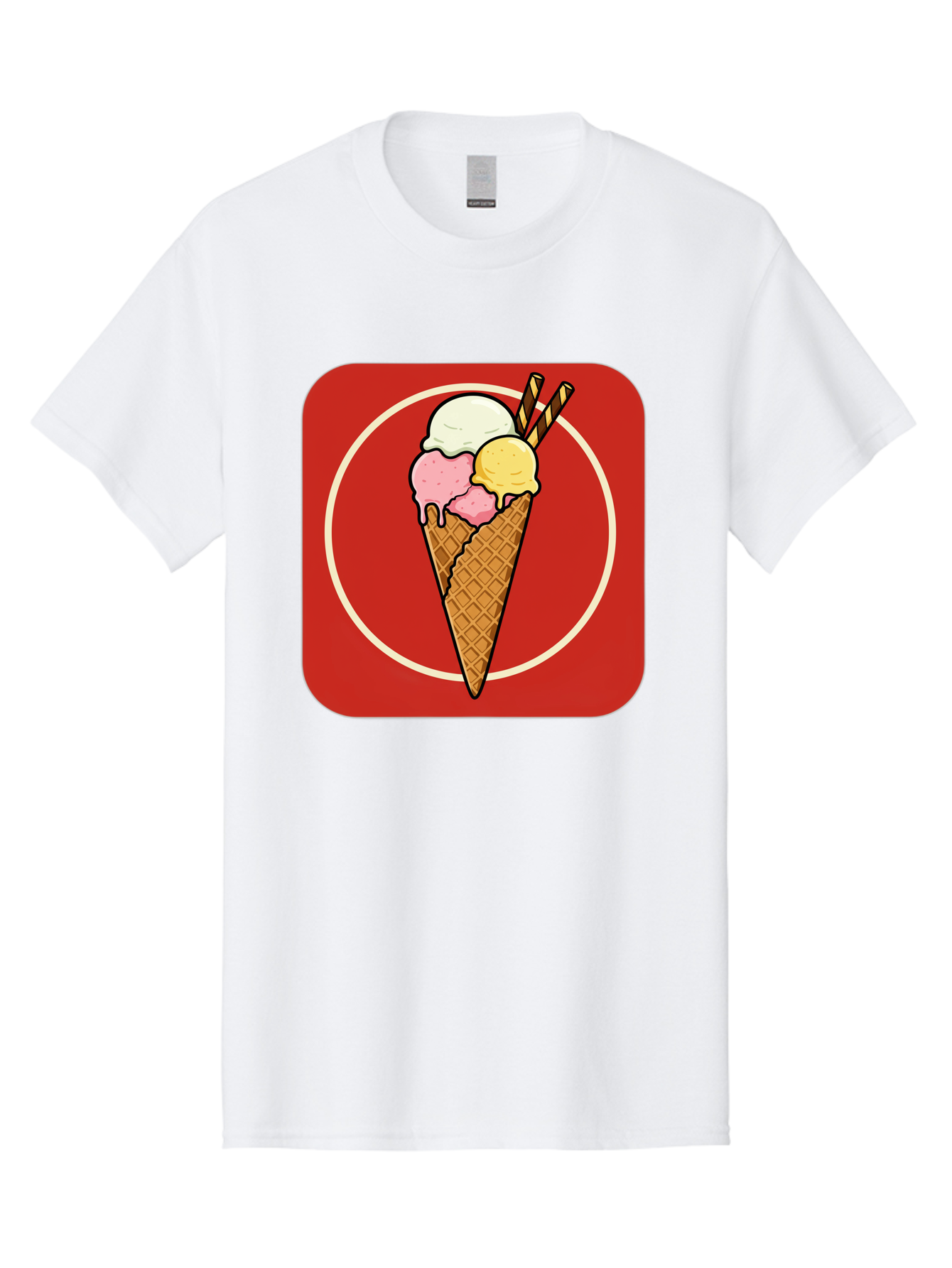 Ice-Cream-Cone-7 Men'S Graphic Tee, 100% Cotton, Comfortable Casual Summer Wear, Machine Washable, Ice Cream Cone, Three Scoops, Waffle Cone, Dessert, Sweet Treats, Colorful Illustration, Ice Cream Lovers, Tasty Delights Baa868