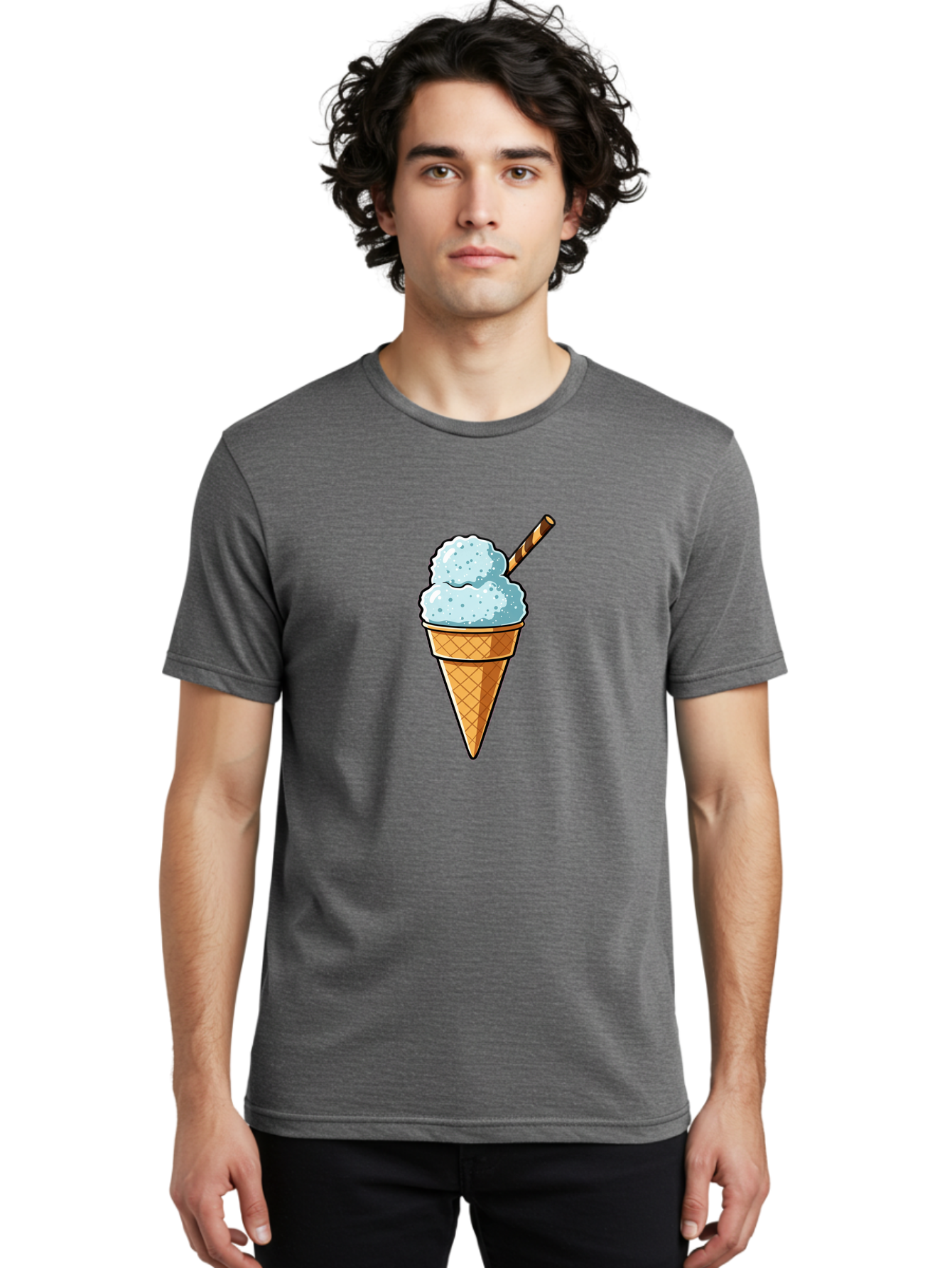 Ice-Cream-Cone-8 Men'S Graphic Tee, 100% Cotton, Comfortable Casual Summer Wear, Machine Washable, Blue Ice Cream, Waffle Cone, Striped Straw, Cartoon Style, Sweet Treat, Frozen Dessert, Summer Snack, Ice Cream Lover Baa869