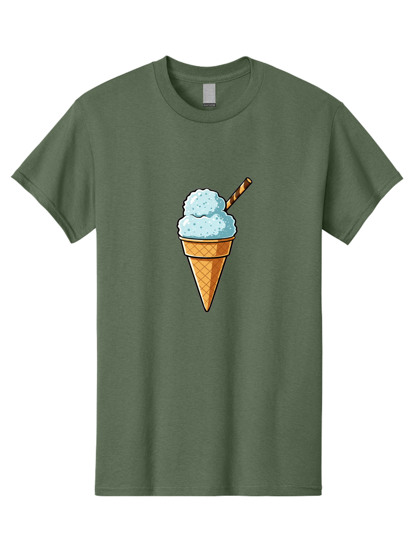 Ice-Cream-Cone-8 Men'S Graphic Tee, 100% Cotton, Comfortable Casual Summer Wear, Machine Washable, Blue Ice Cream, Waffle Cone, Striped Straw, Cartoon Style, Sweet Treat, Frozen Dessert, Summer Snack, Ice Cream Lover Baa869