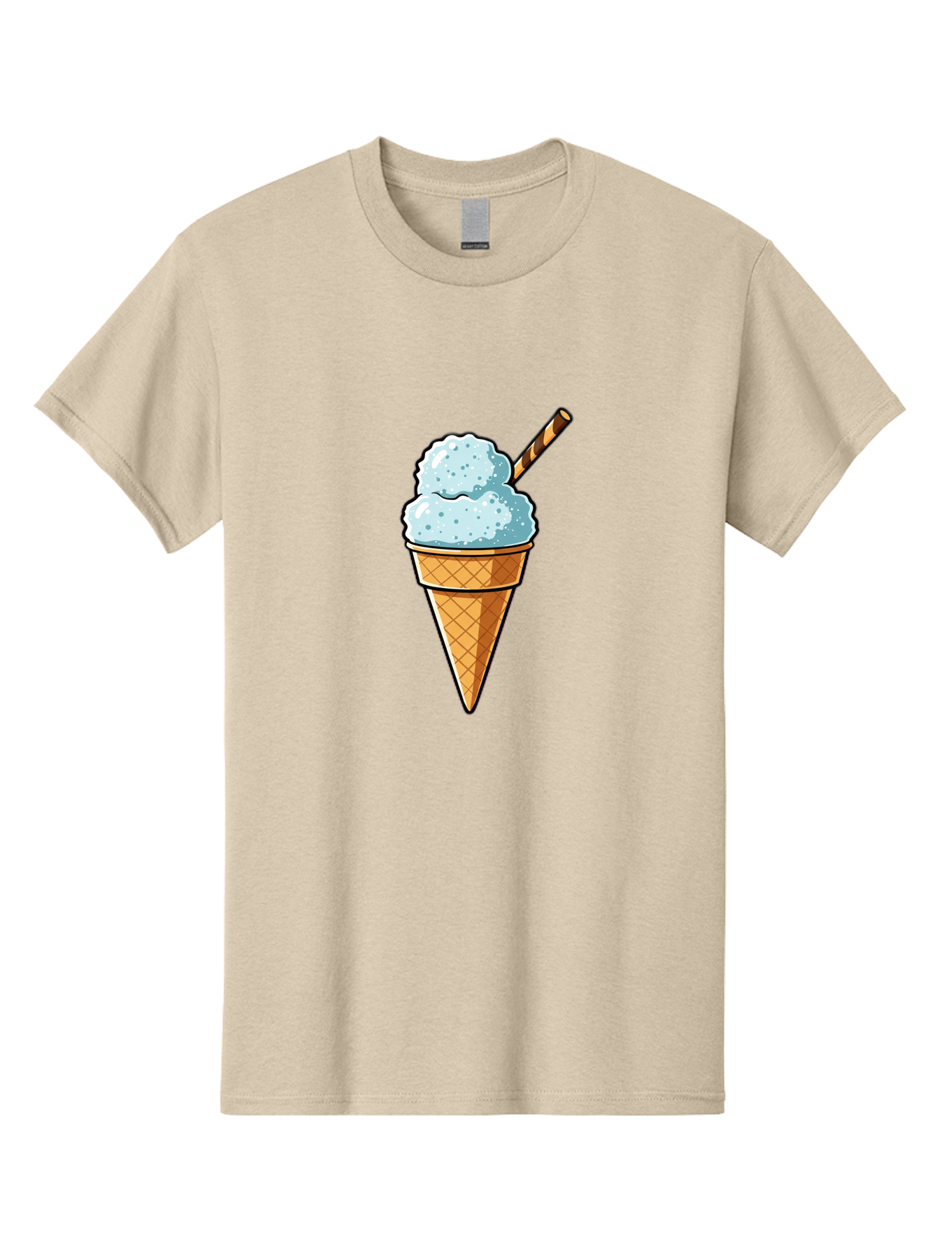 Ice-Cream-Cone-8 Men'S Graphic Tee, 100% Cotton, Comfortable Casual Summer Wear, Machine Washable, Blue Ice Cream, Waffle Cone, Striped Straw, Cartoon Style, Sweet Treat, Frozen Dessert, Summer Snack, Ice Cream Lover Baa869